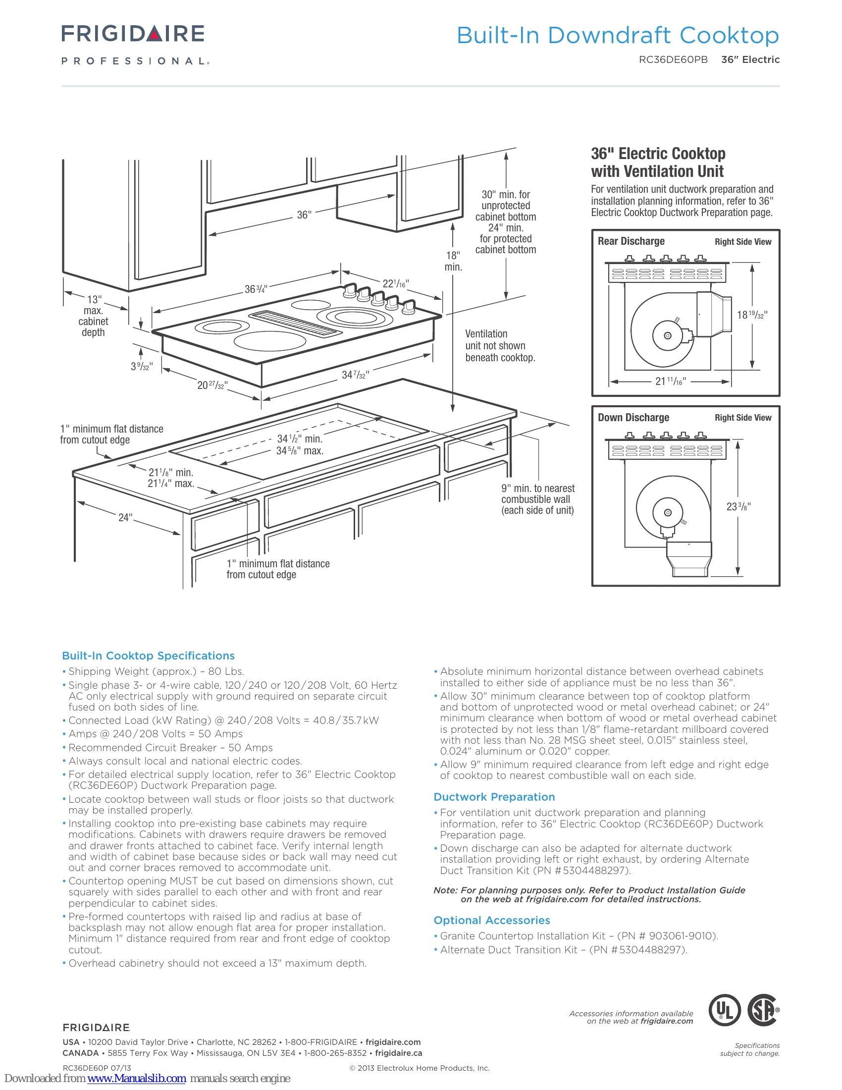 Spec Sheet for RC36DE60PB