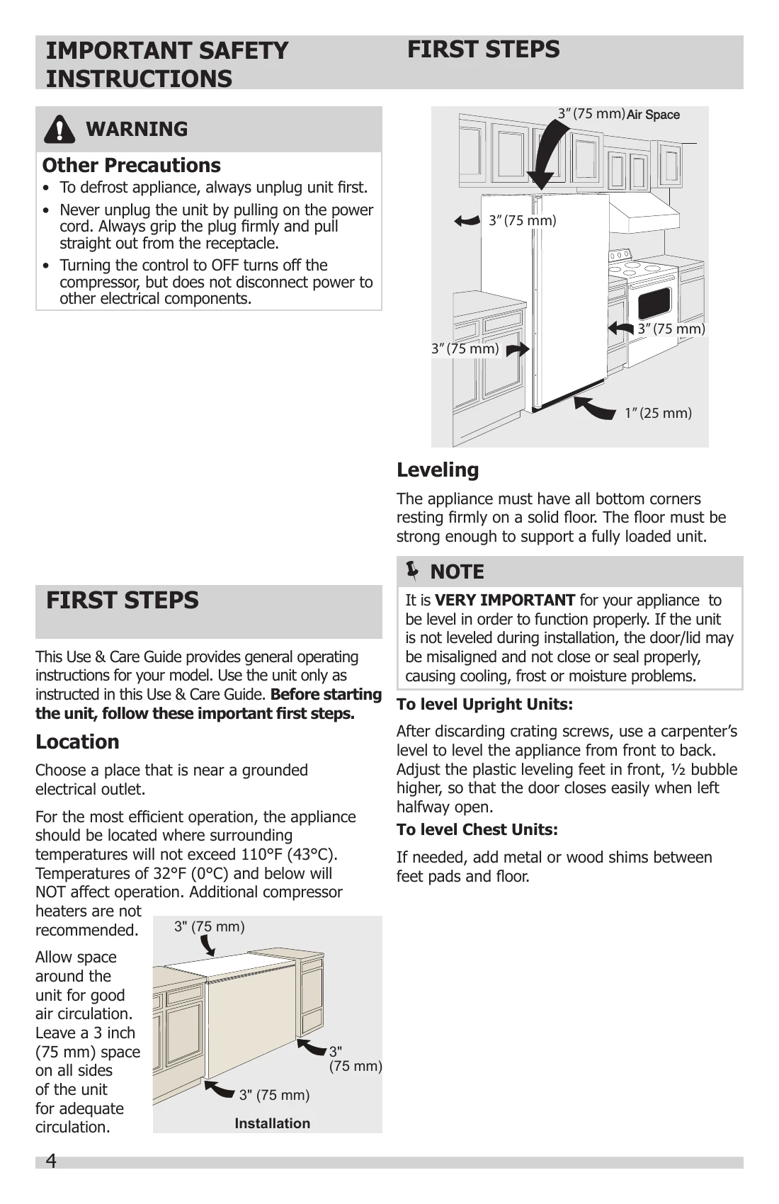 Manual for Use & Care of your Freezer