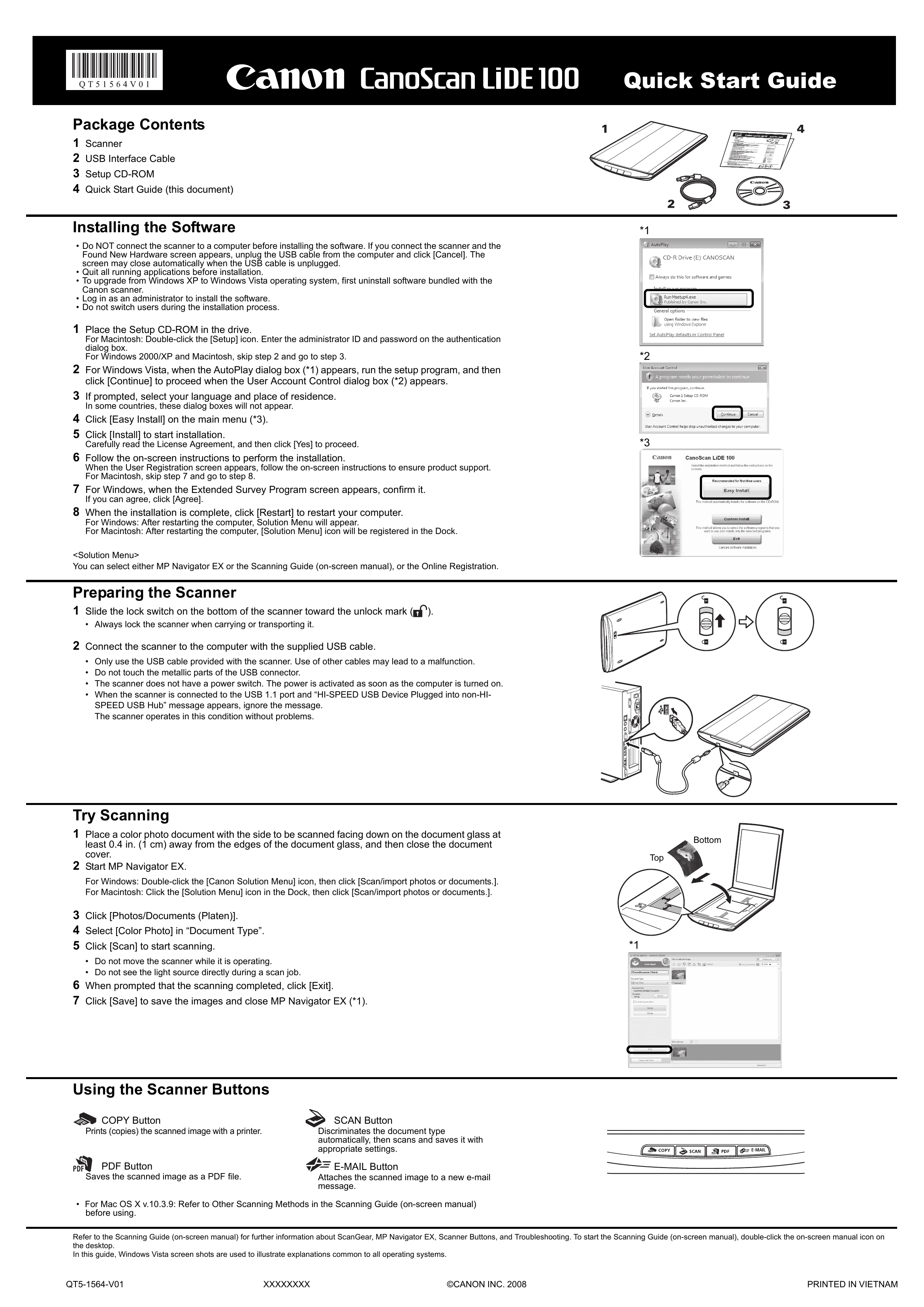 Quick Start Guide for CanoScan LiDE 100