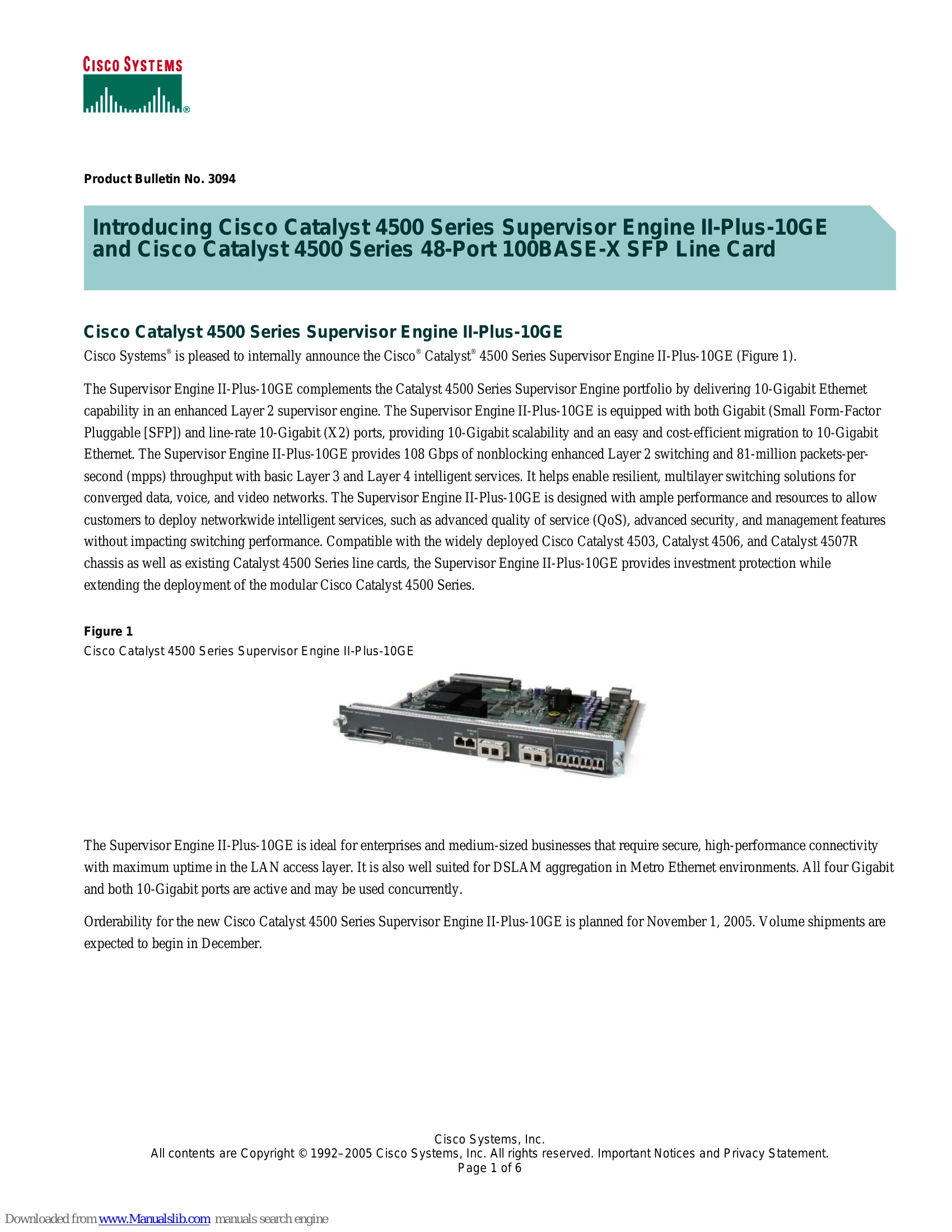 Brochure/Marketing for Catalyst 4500 Series Supervisor Engine II-Plus-10GE