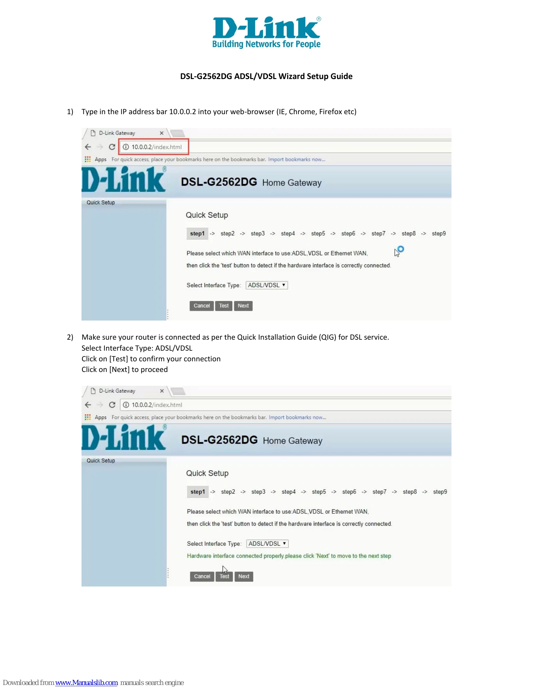 Quick Start Guide for DSL-G2562DG