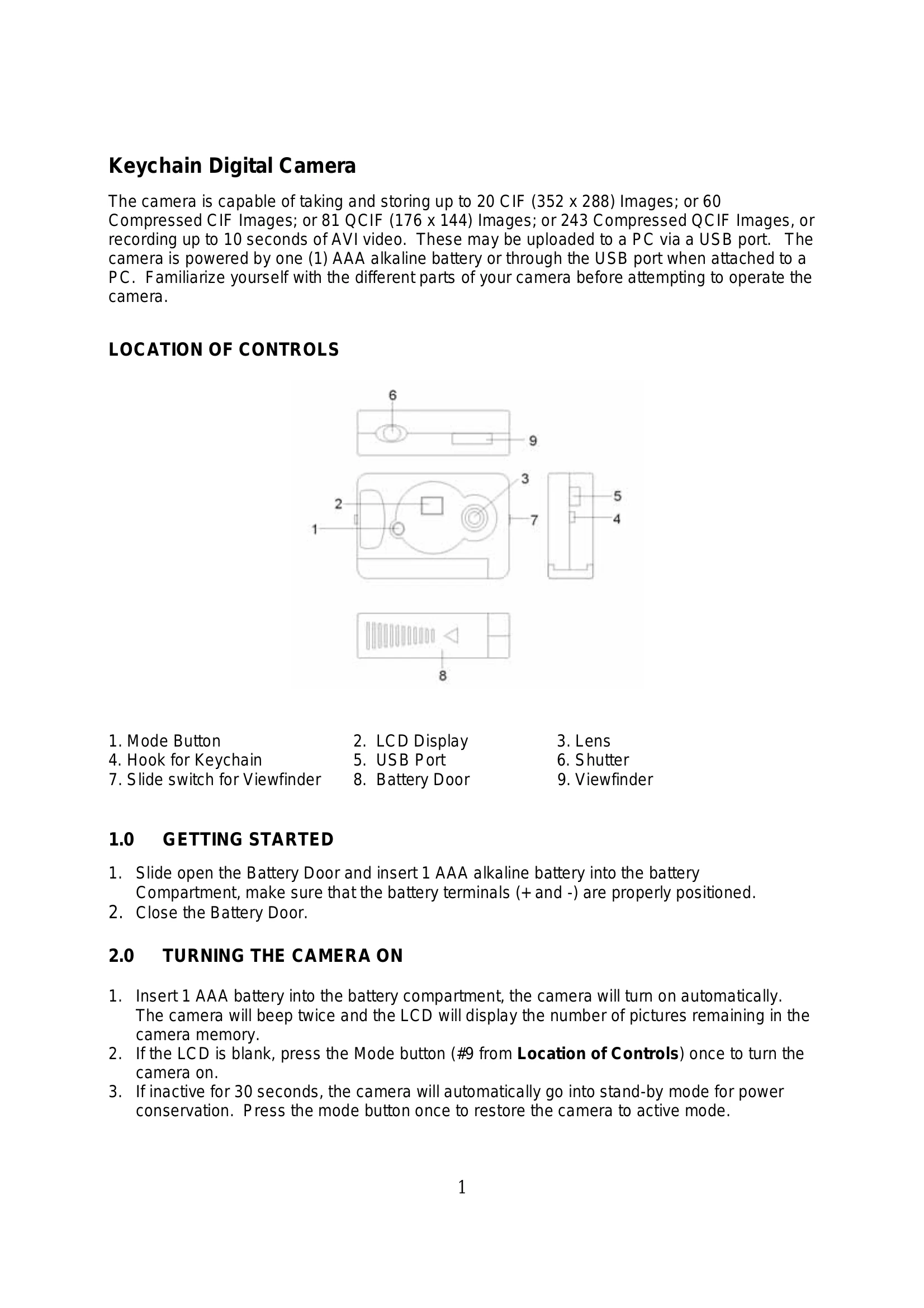 Manual for Keychain Digital Camera
