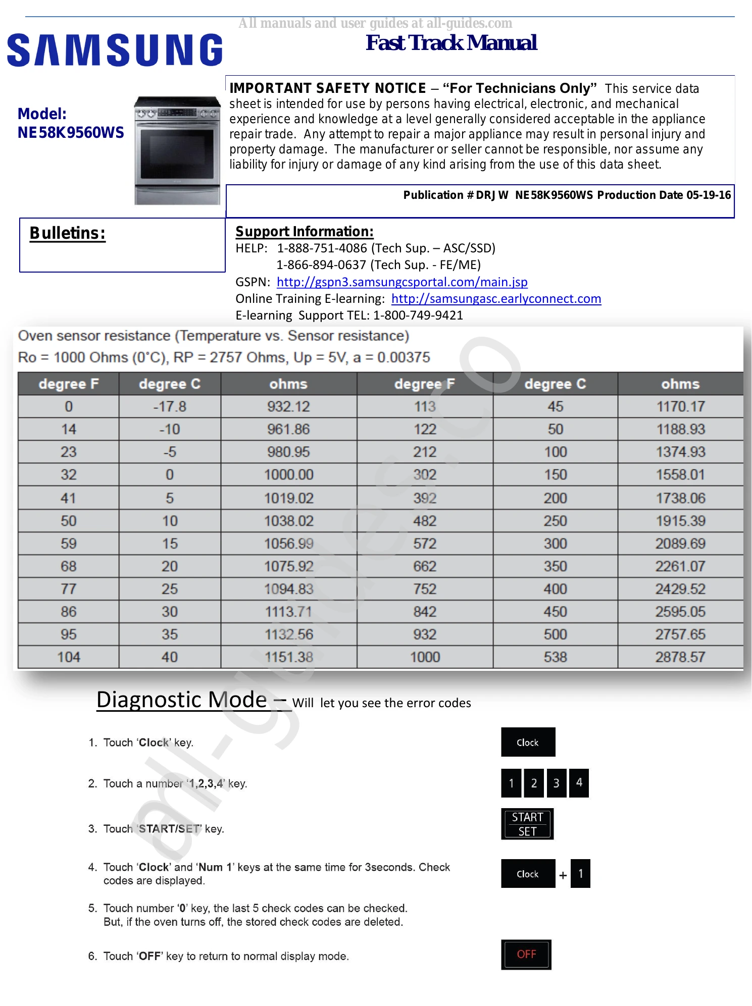 Parts/Service for NE58K9560WS