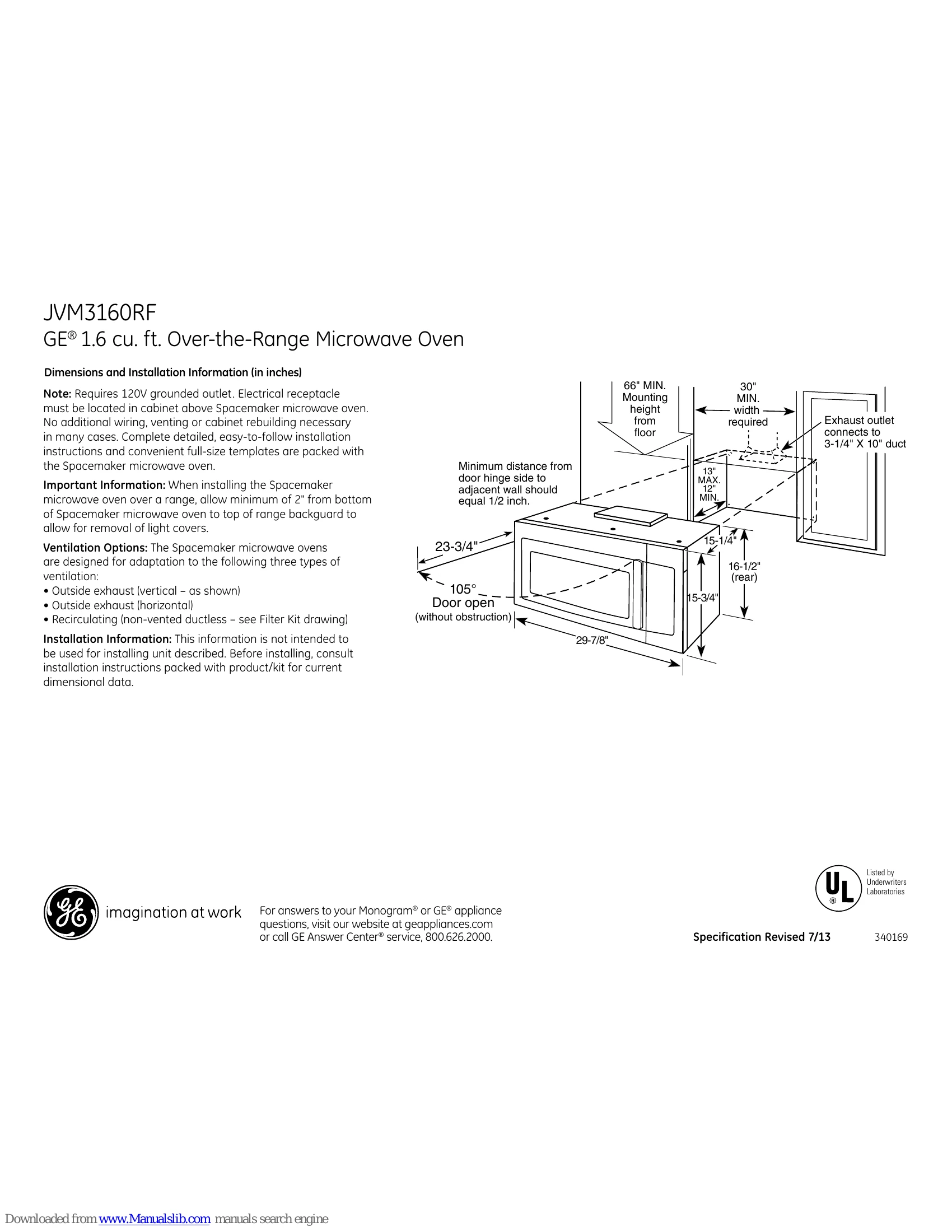 Spec Sheet for JVM3160RF