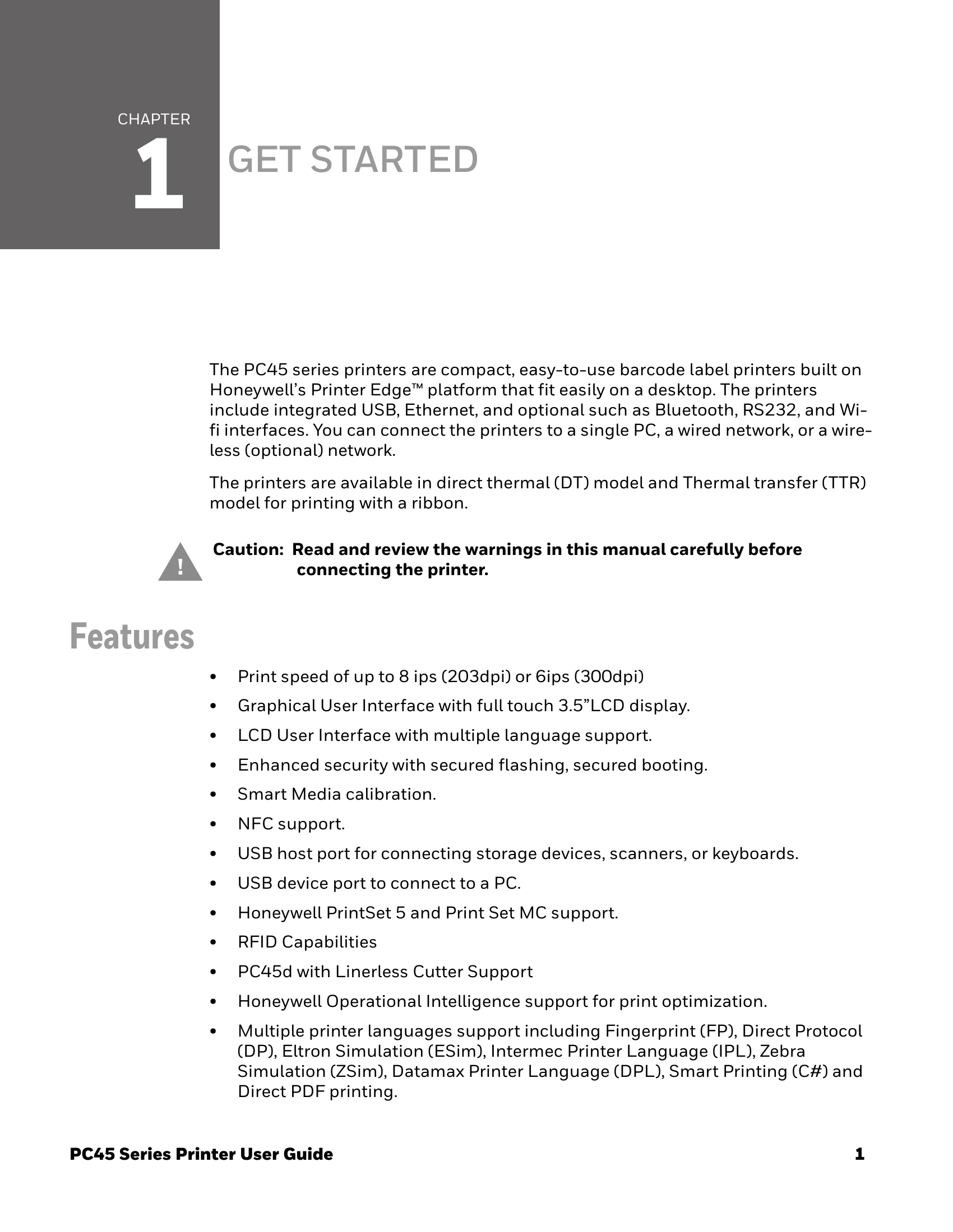 Manual for PC45 Series Printer