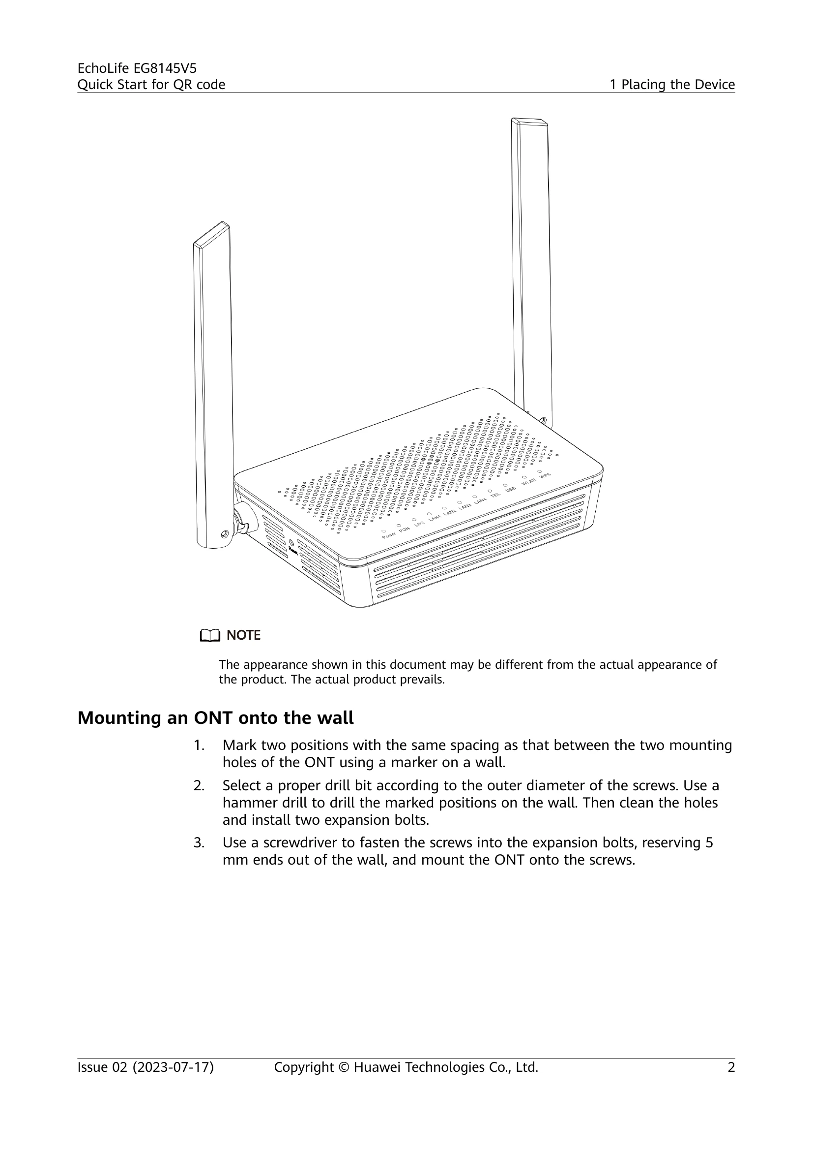 Quick Start Guide for EG8145V5