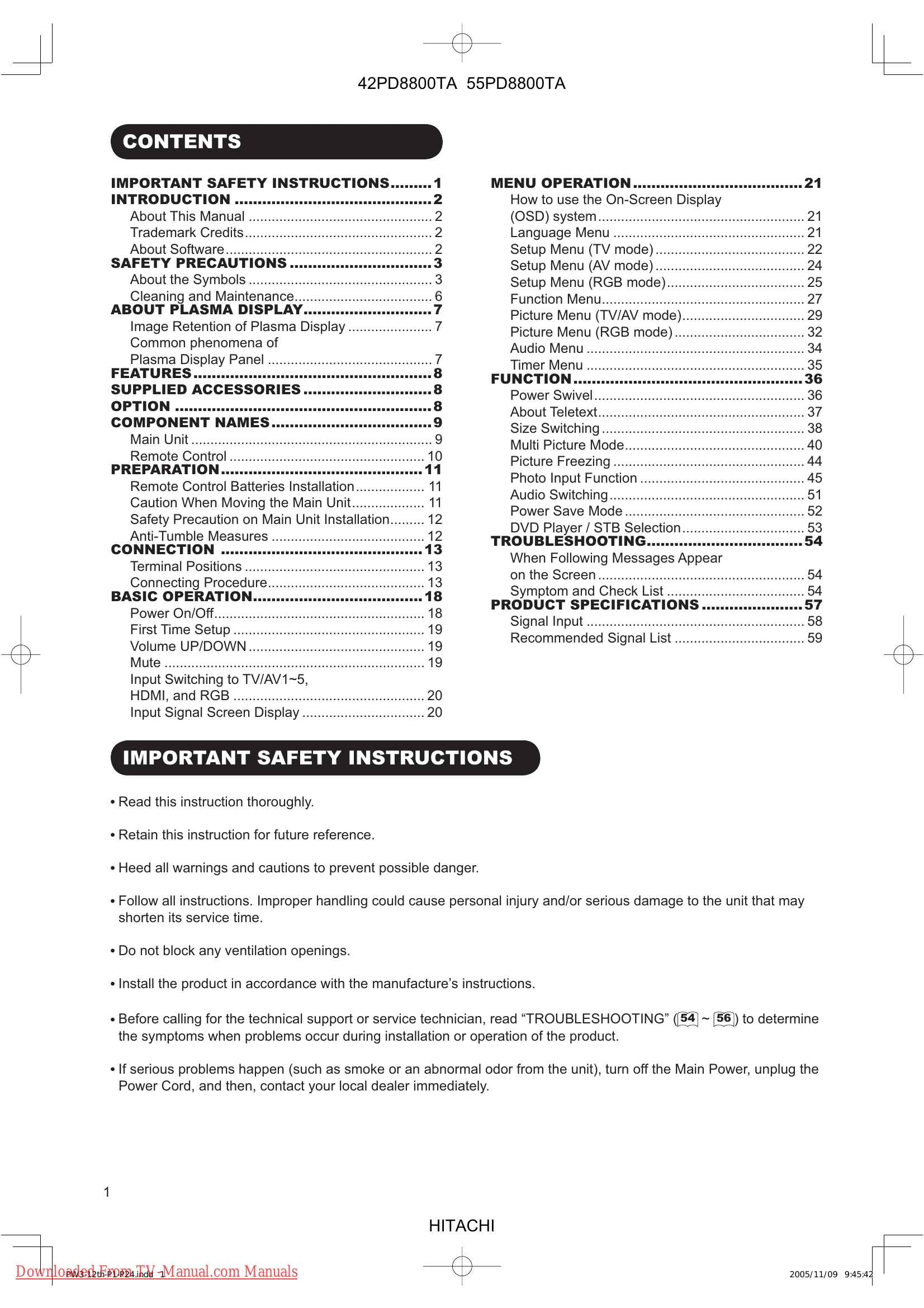 Manual for 42PD8800TA