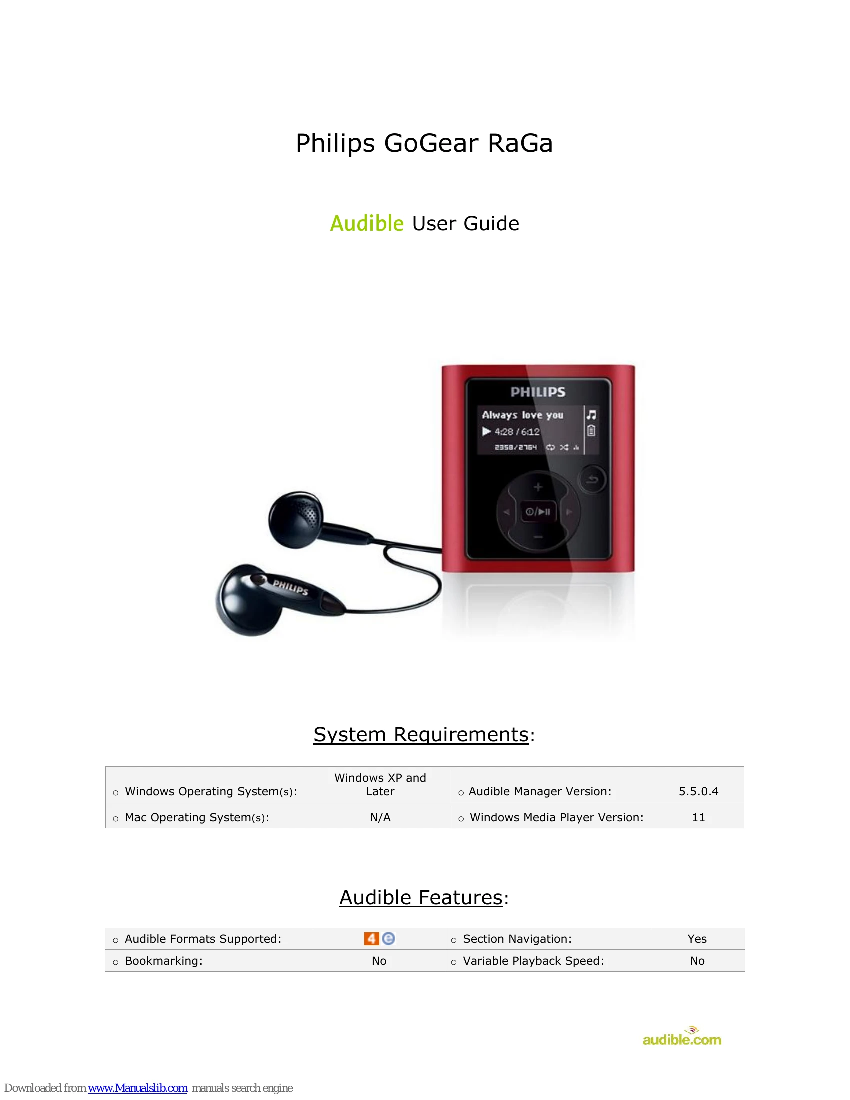 Manual for GoGear RaGa