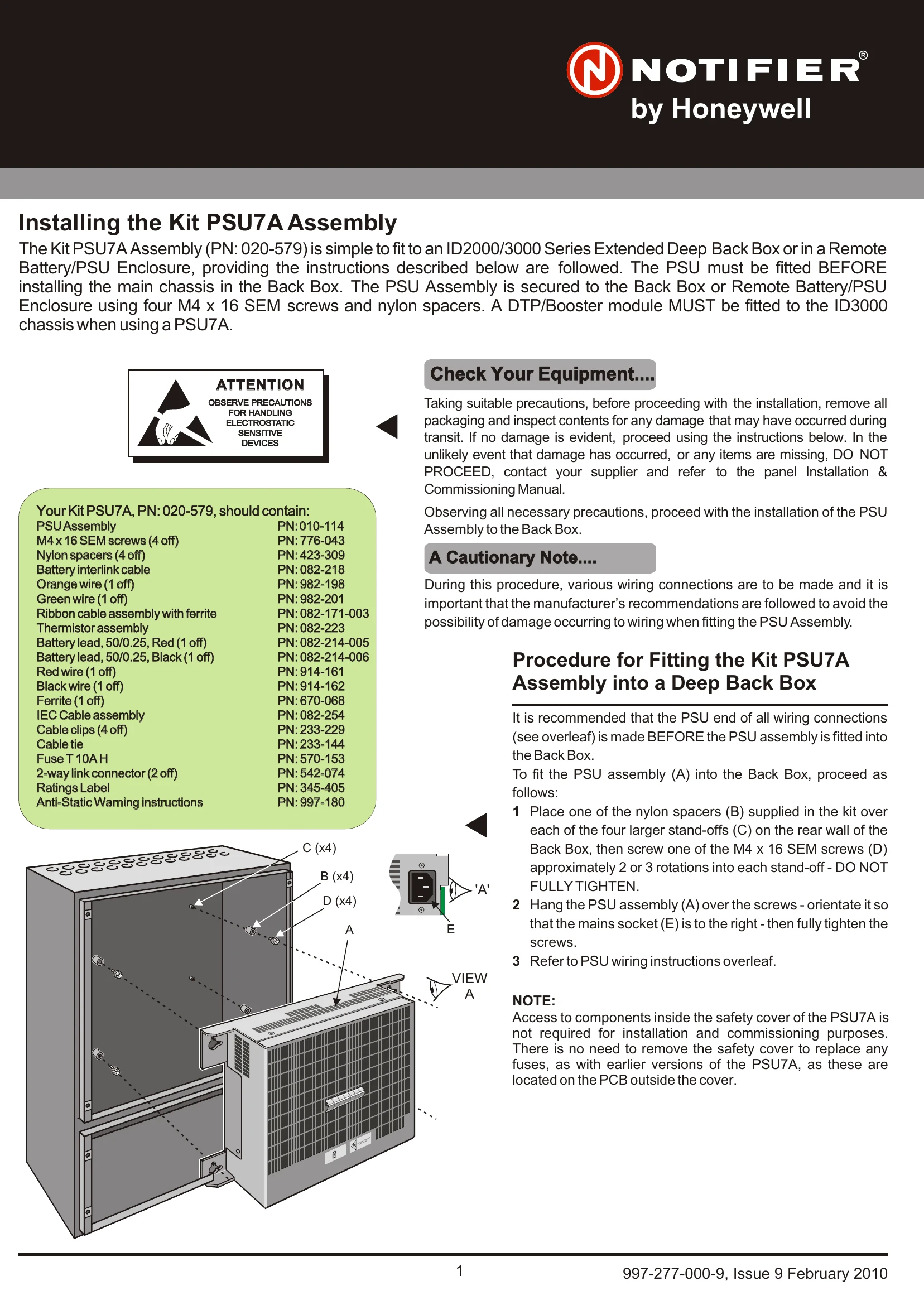Installation Guide for PSU7A