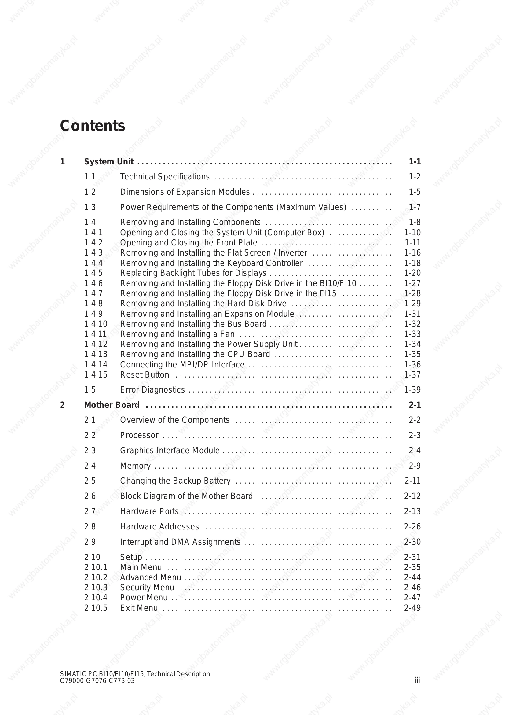 Manual for PC BI10/FI10/FI15