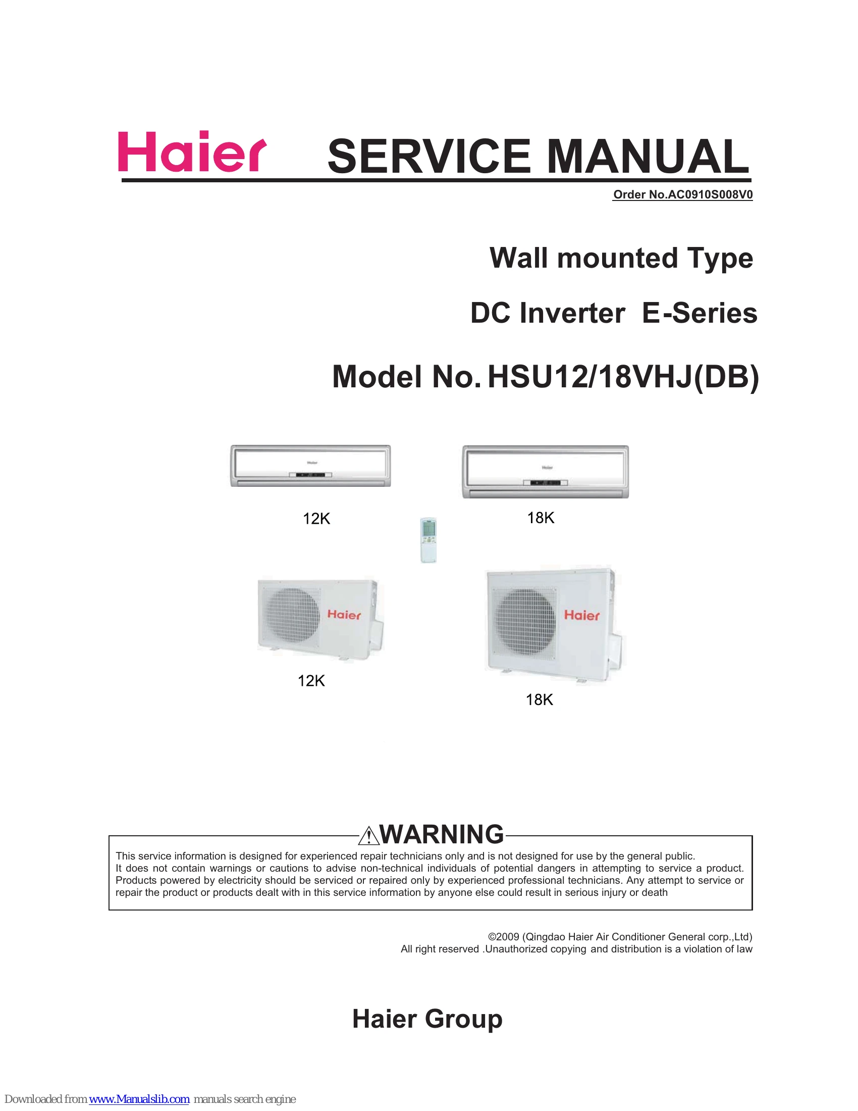 Manual for HSU12/18VHJ(DB)