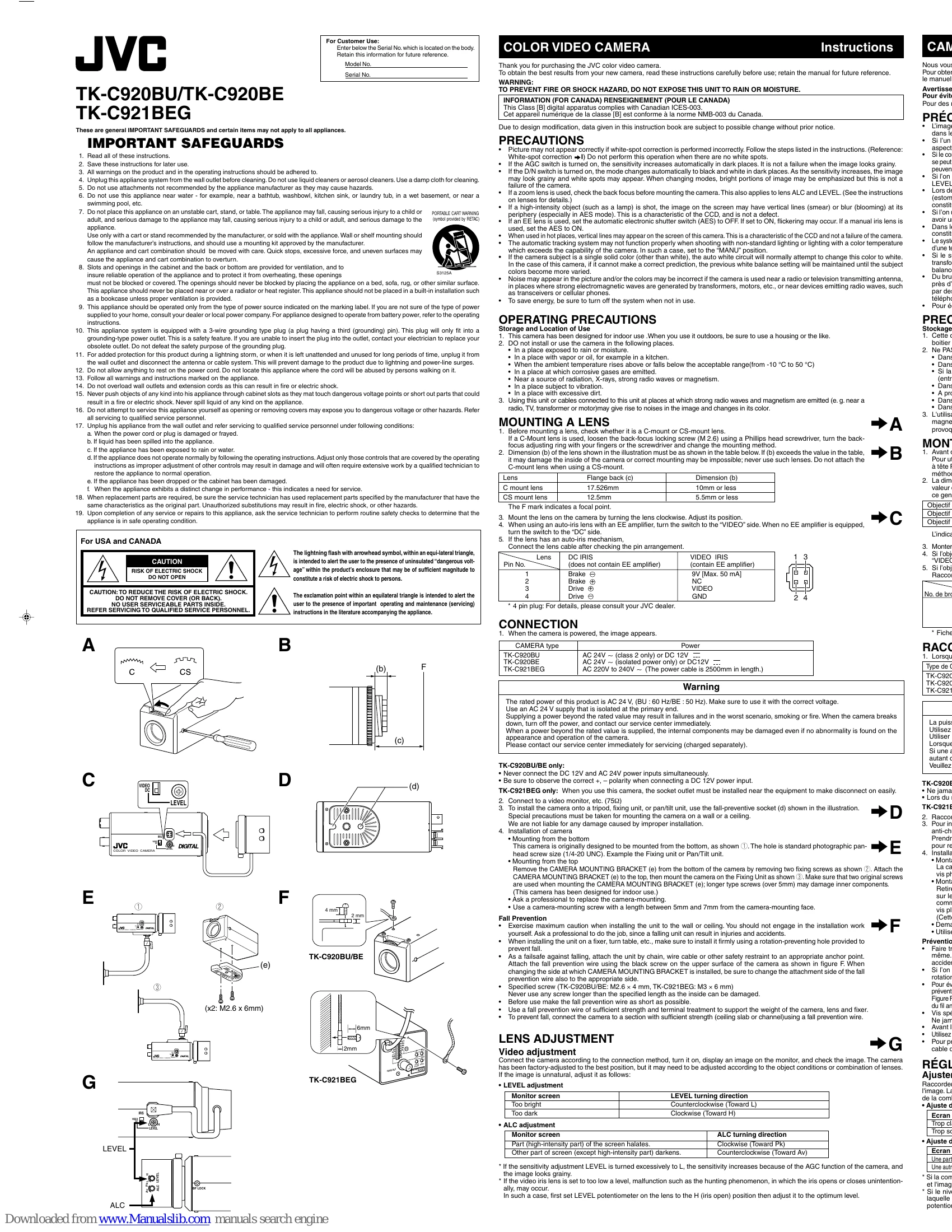 Manual for TK-C920BU/BE