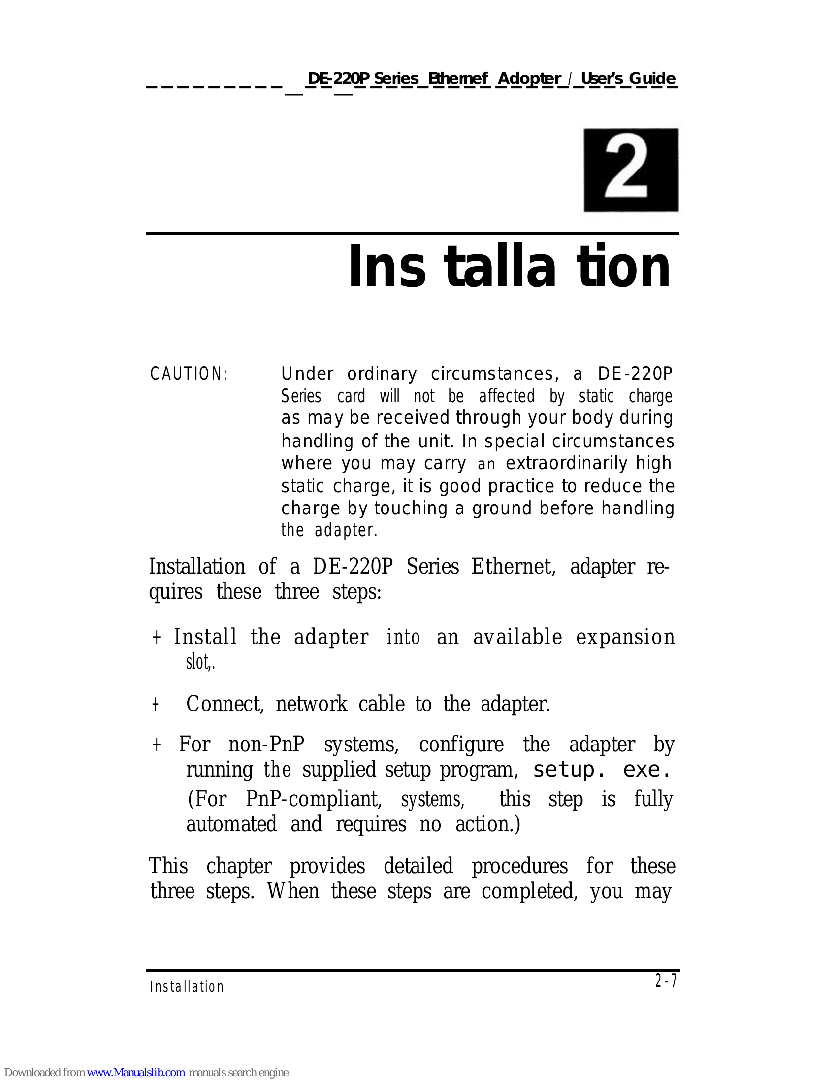 Installation Guide for DE-220P