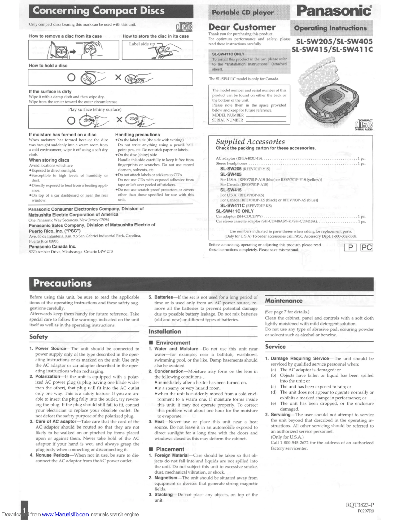 Manual for SL-SW205/SL-SW405/SL-SW415/SL-SW411C