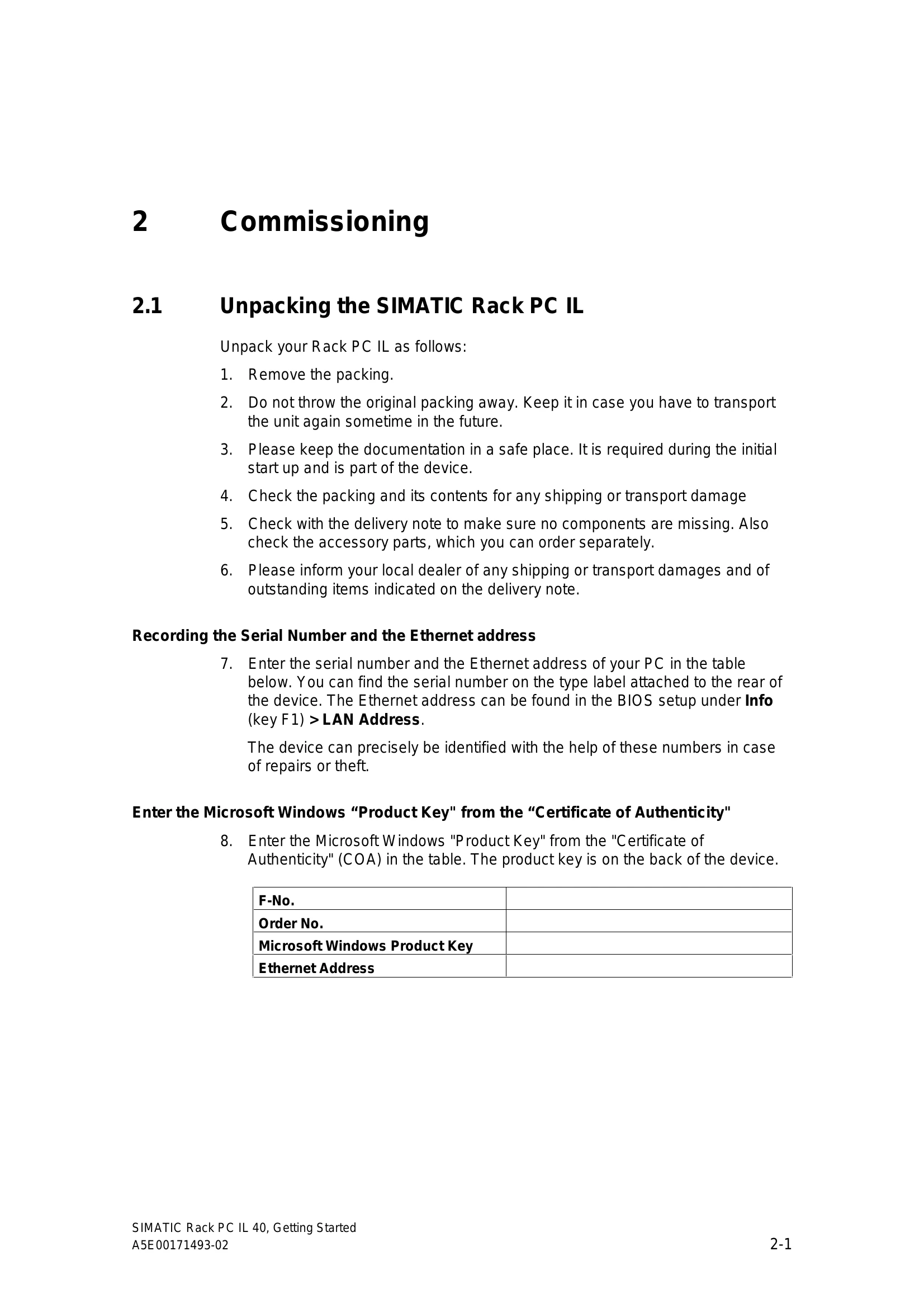 Manual for Rack PC IL 40