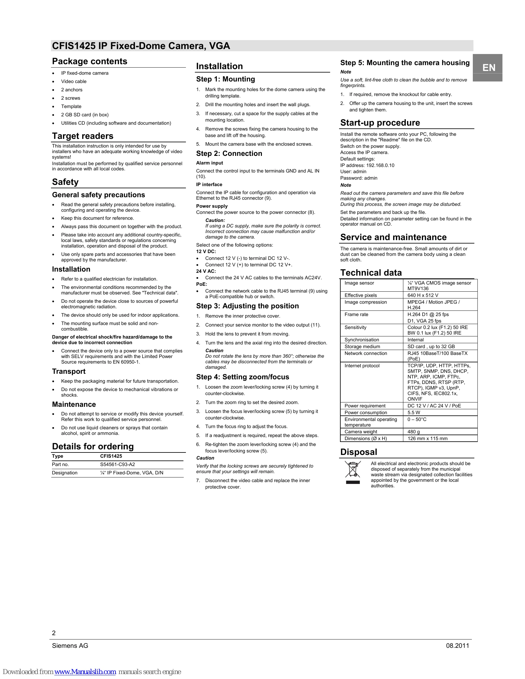 Installation Guide for CFIS1425