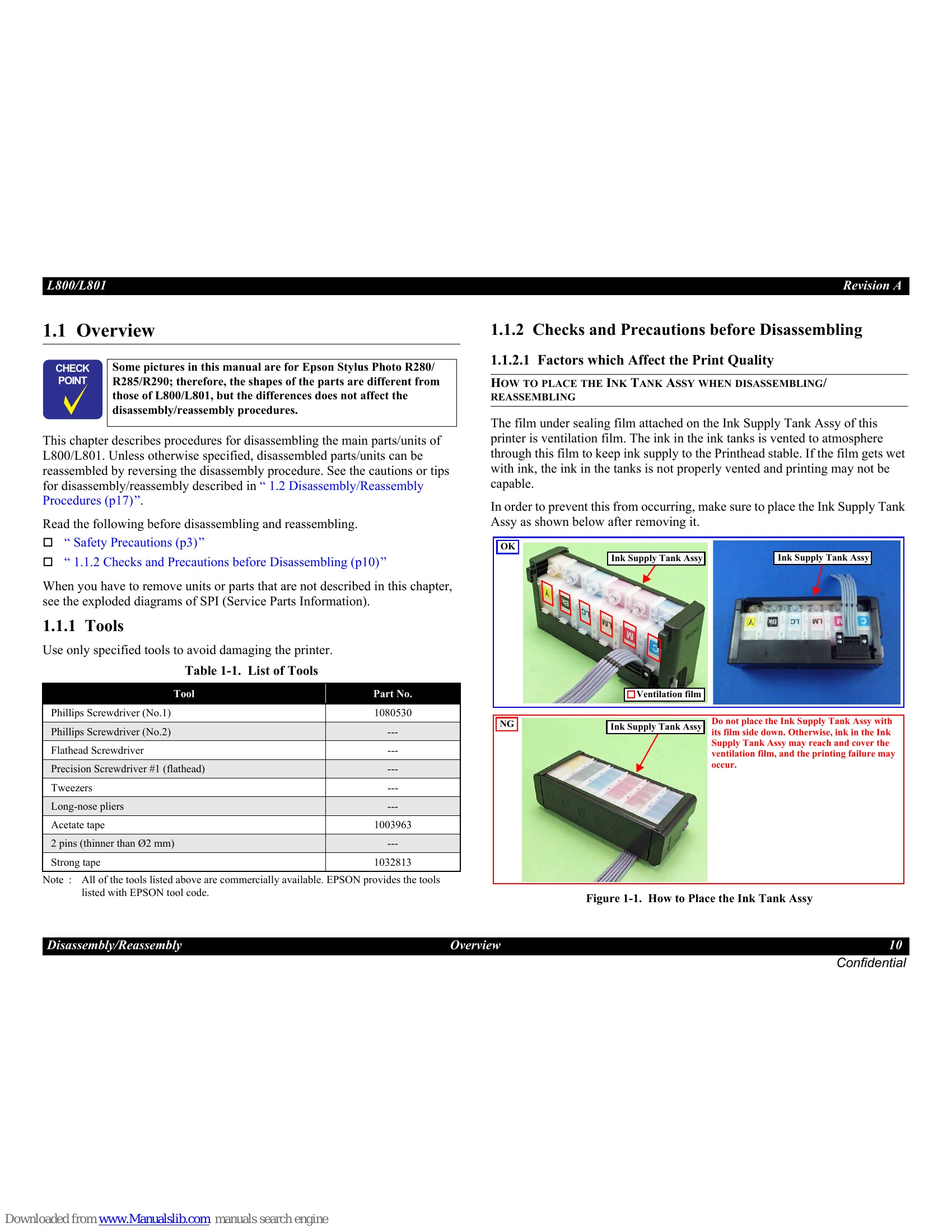Parts/Service for L800/L801