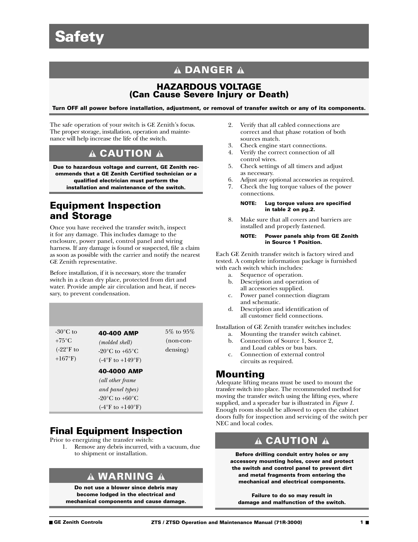 Manual for ZTS/ZTSD Series Transfer Switches