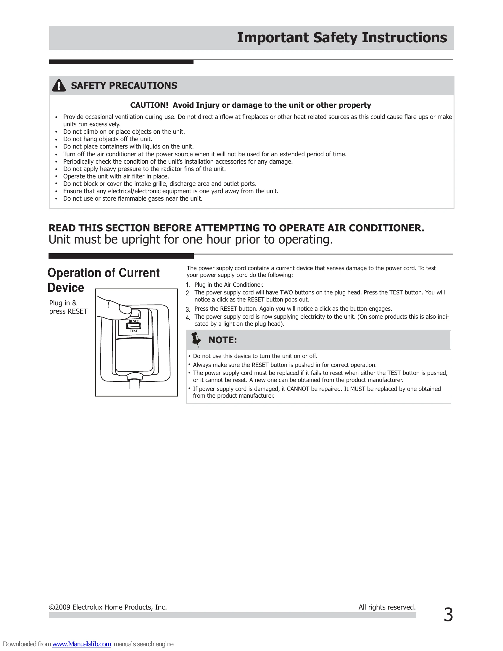 Manual for Portable Air Conditioner