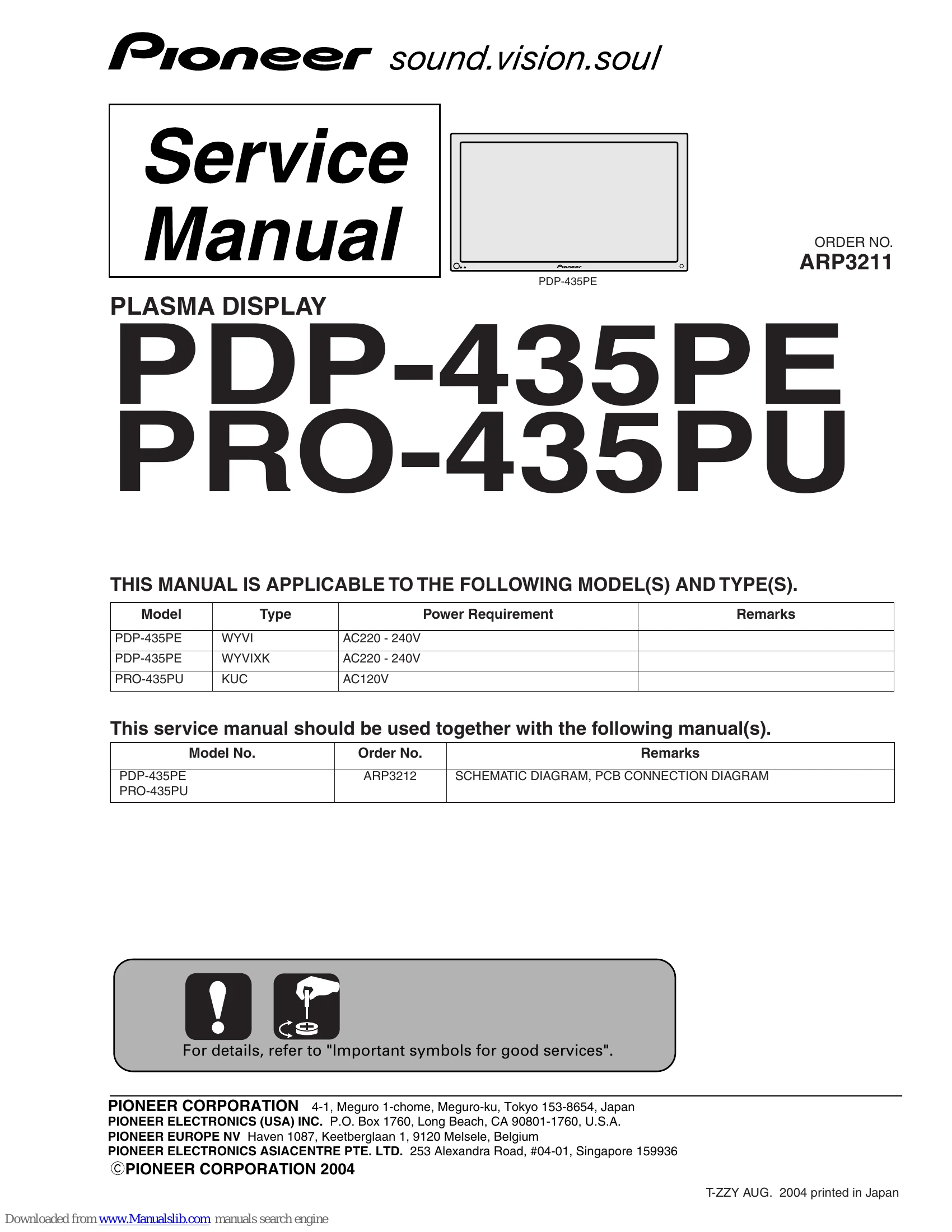 Parts/Service for PDP-435PE