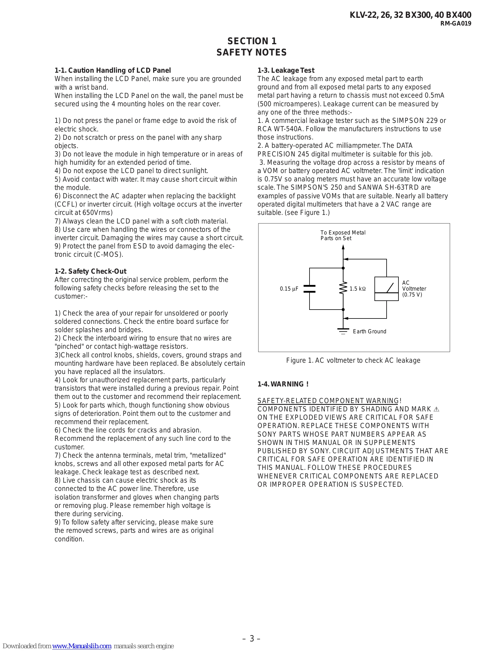 Parts/Service for KLV-22BX300