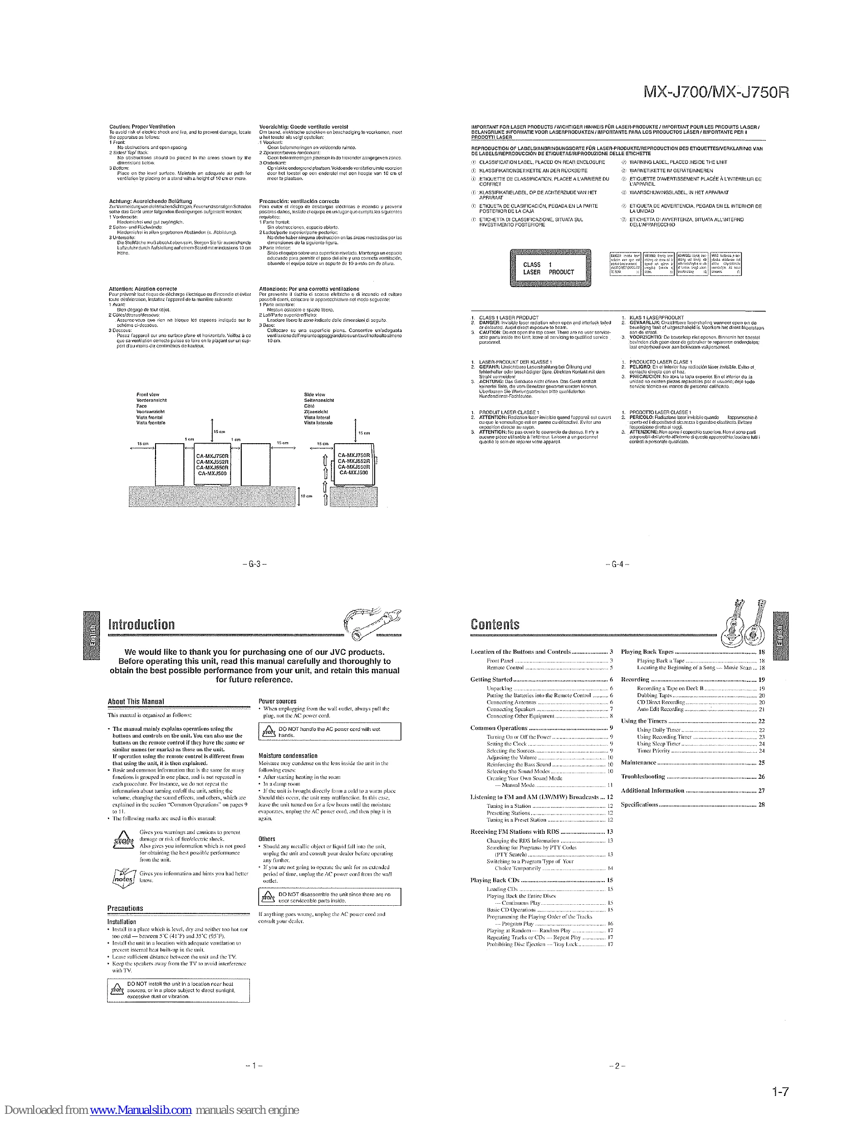Manual for MX-J700/MX-J750R