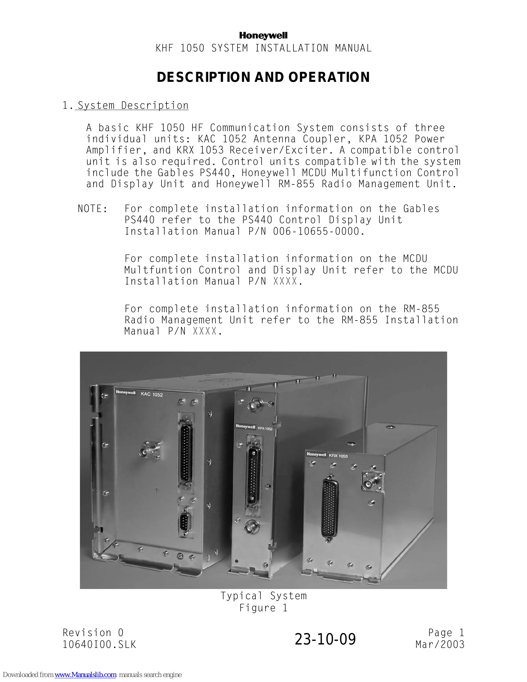 Installation Guide for KHF 1050