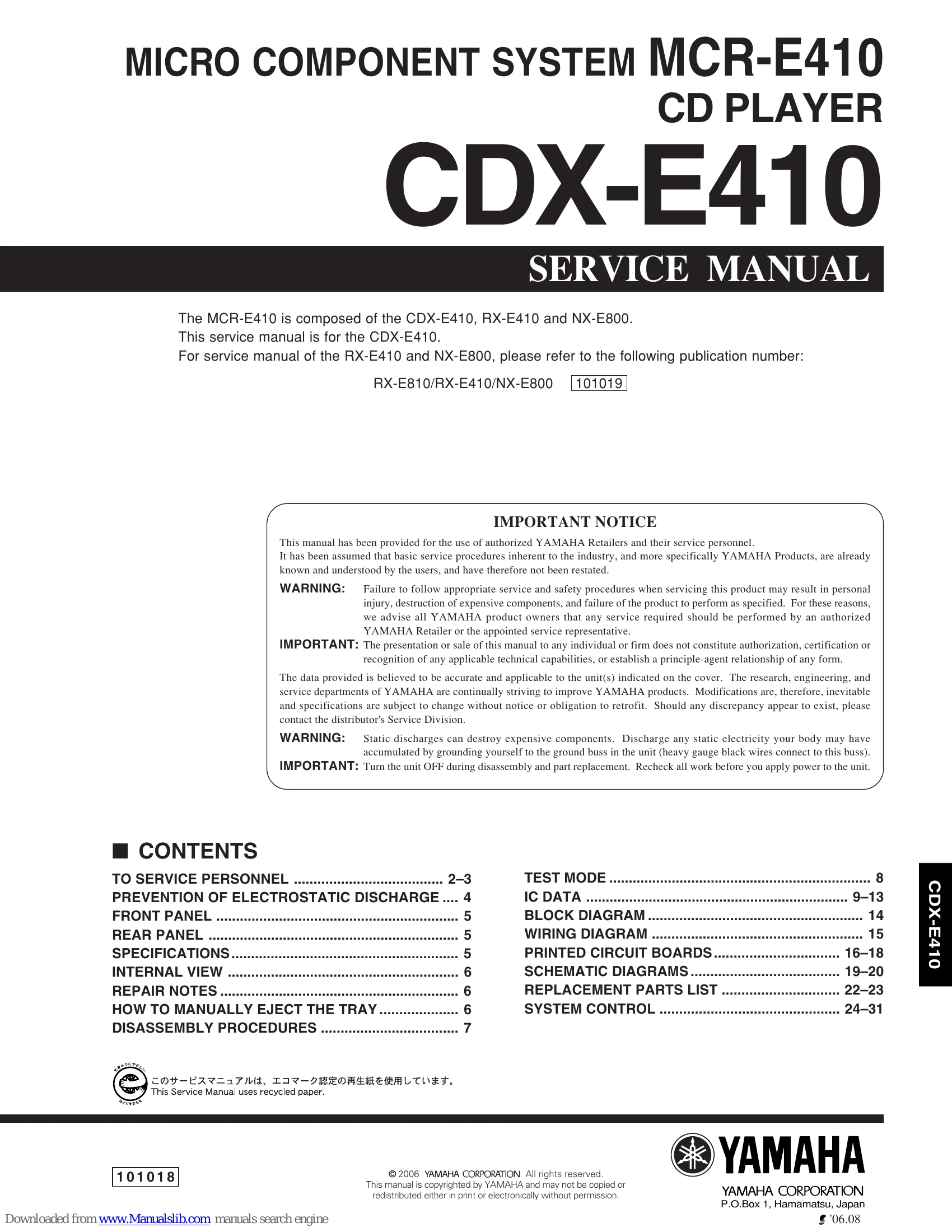 Parts/Service for CDX-E410