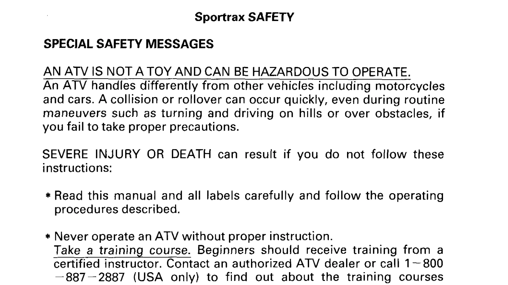 Manual for TRX400EX SPORTRAX 400EX