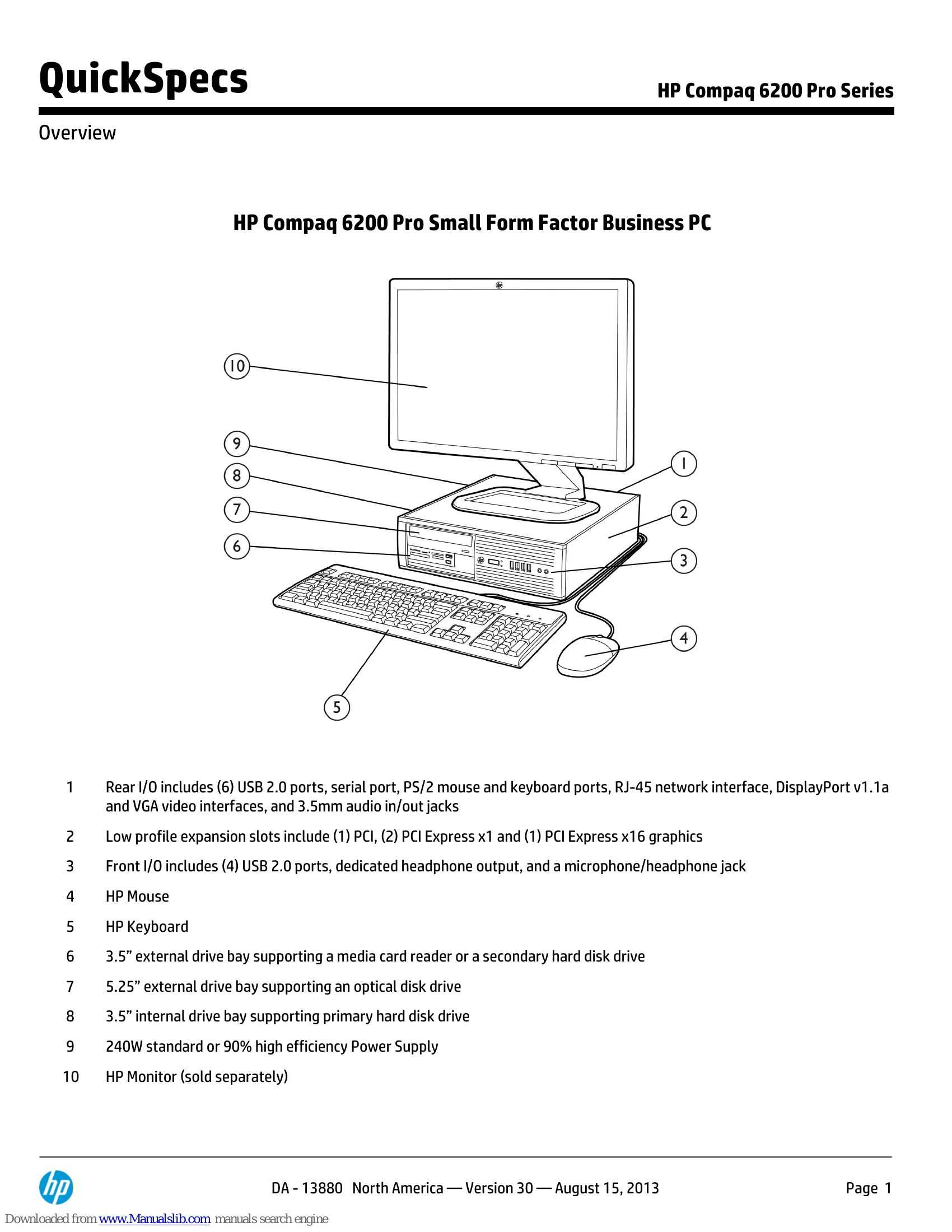 Spec Sheet for Compaq 6200 Pro