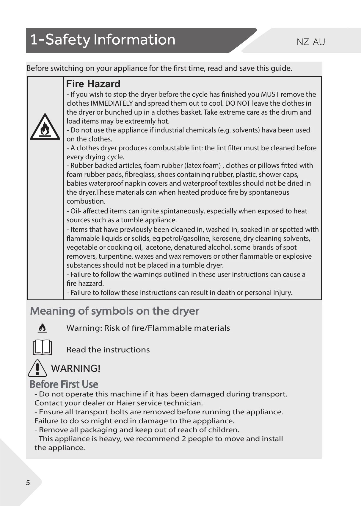 Manual for HDV60AWW1
