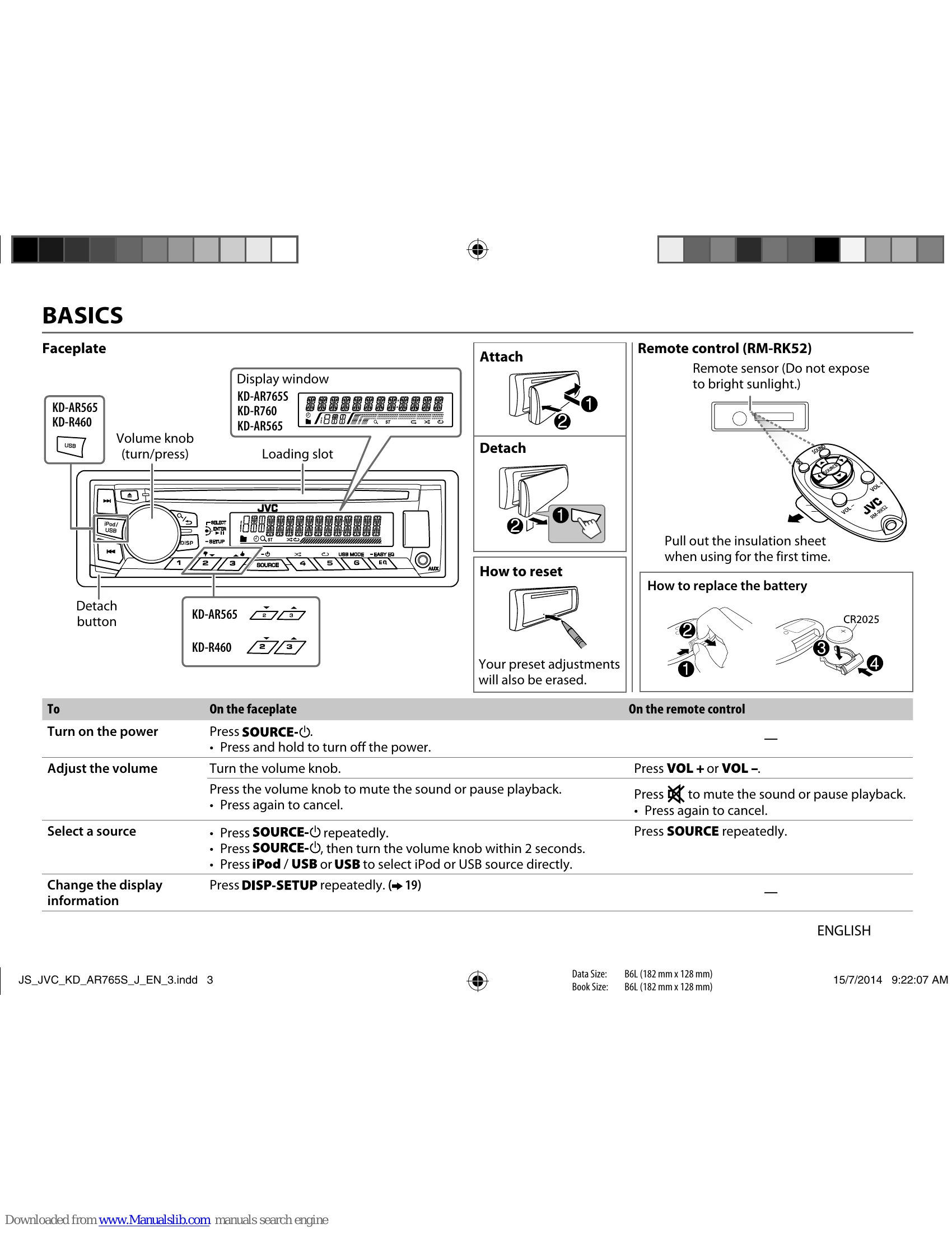 Manual for KD-AR765S