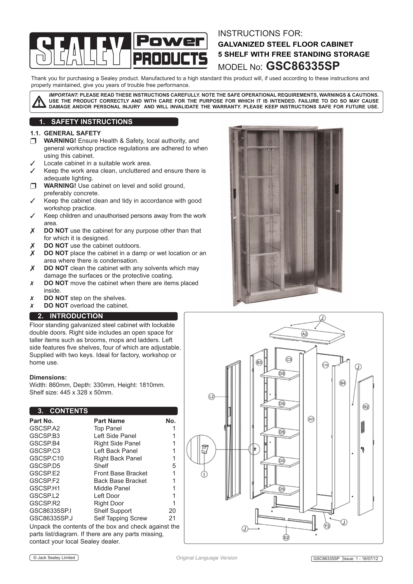 Manual for GSC86335SP