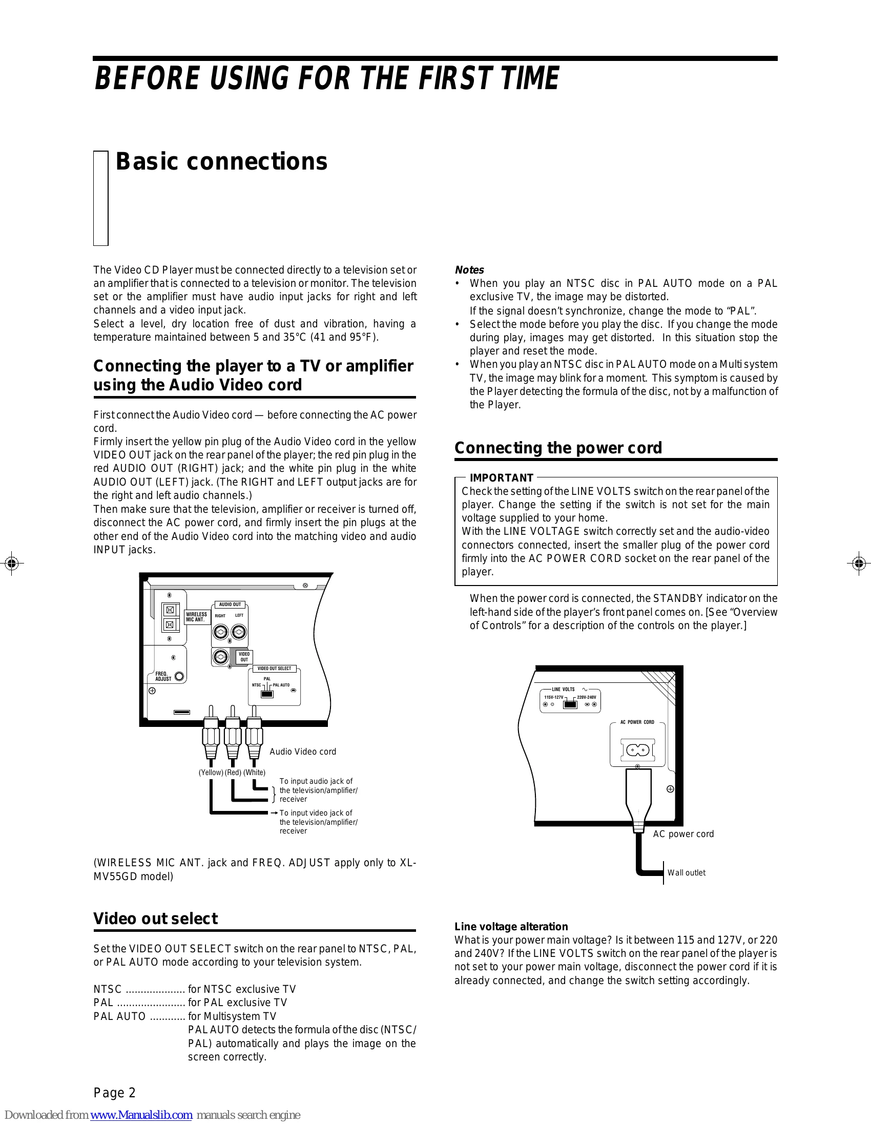 Manual for XL-MV33BK/XL-MV55GD
