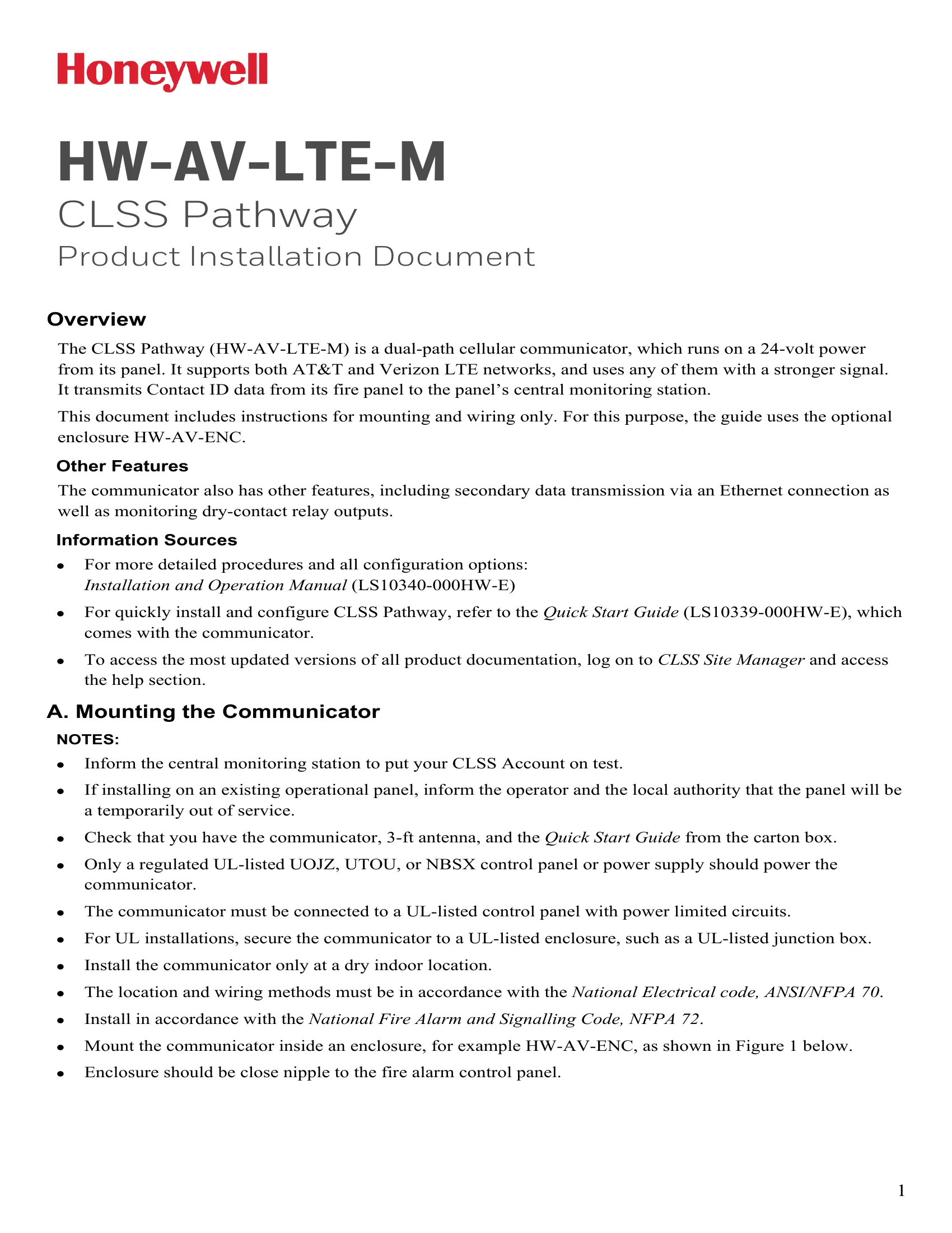 Installation Guide for HW-AV-LTE-M