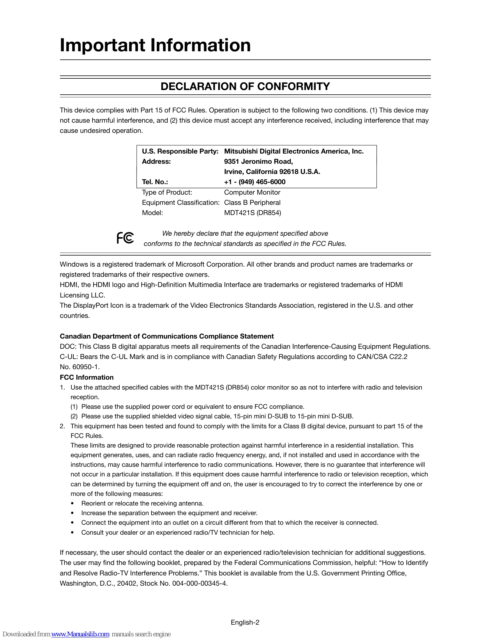 Manual for MDT42IS (DR854)