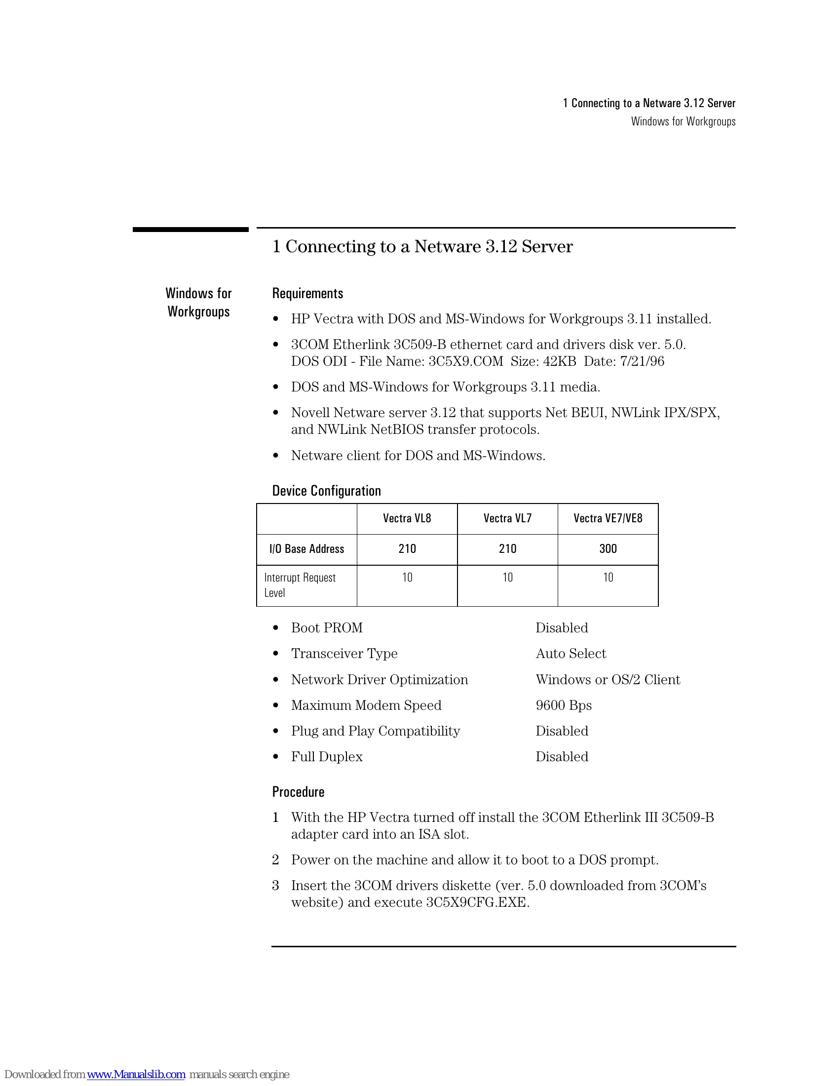 Installation Guide for Etherlink III ISA Network Interface Card (10BT)