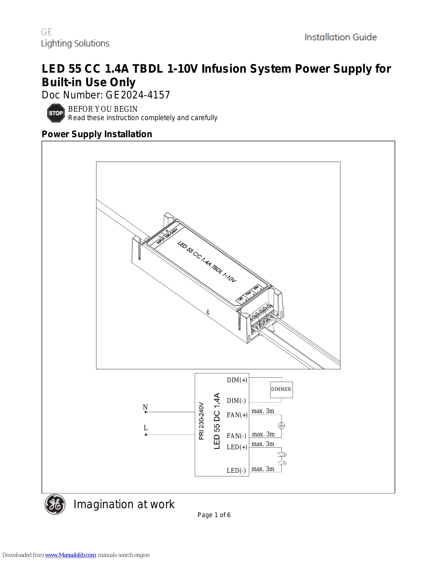 Installation Guide for LED 55 CC 1.4A TBDL 1-10V