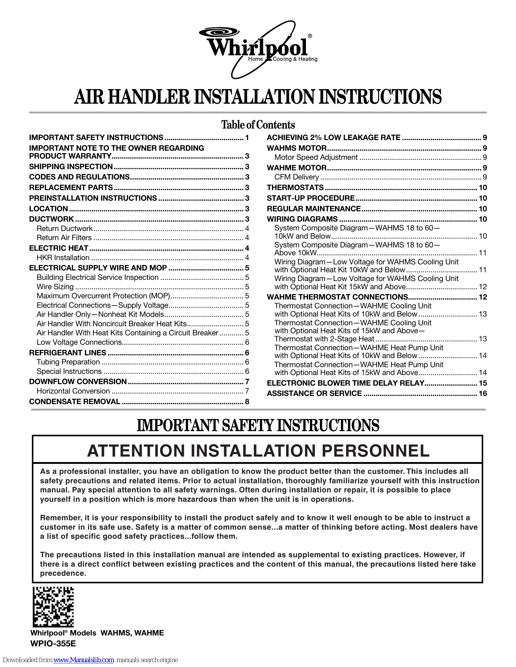 Installation Guide for WAHMS, WAHME WPIO-355E