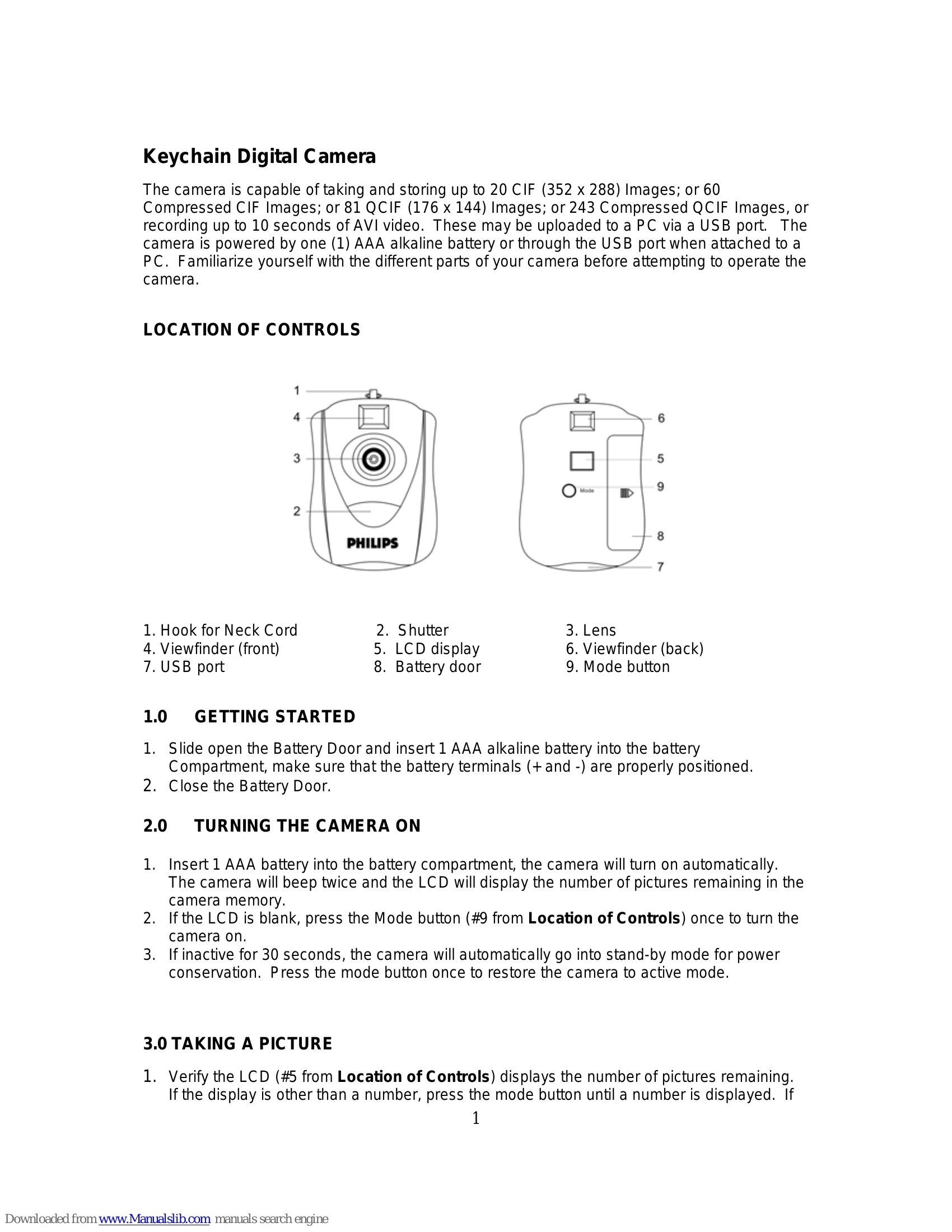Manual for Keychain Digital Camera
