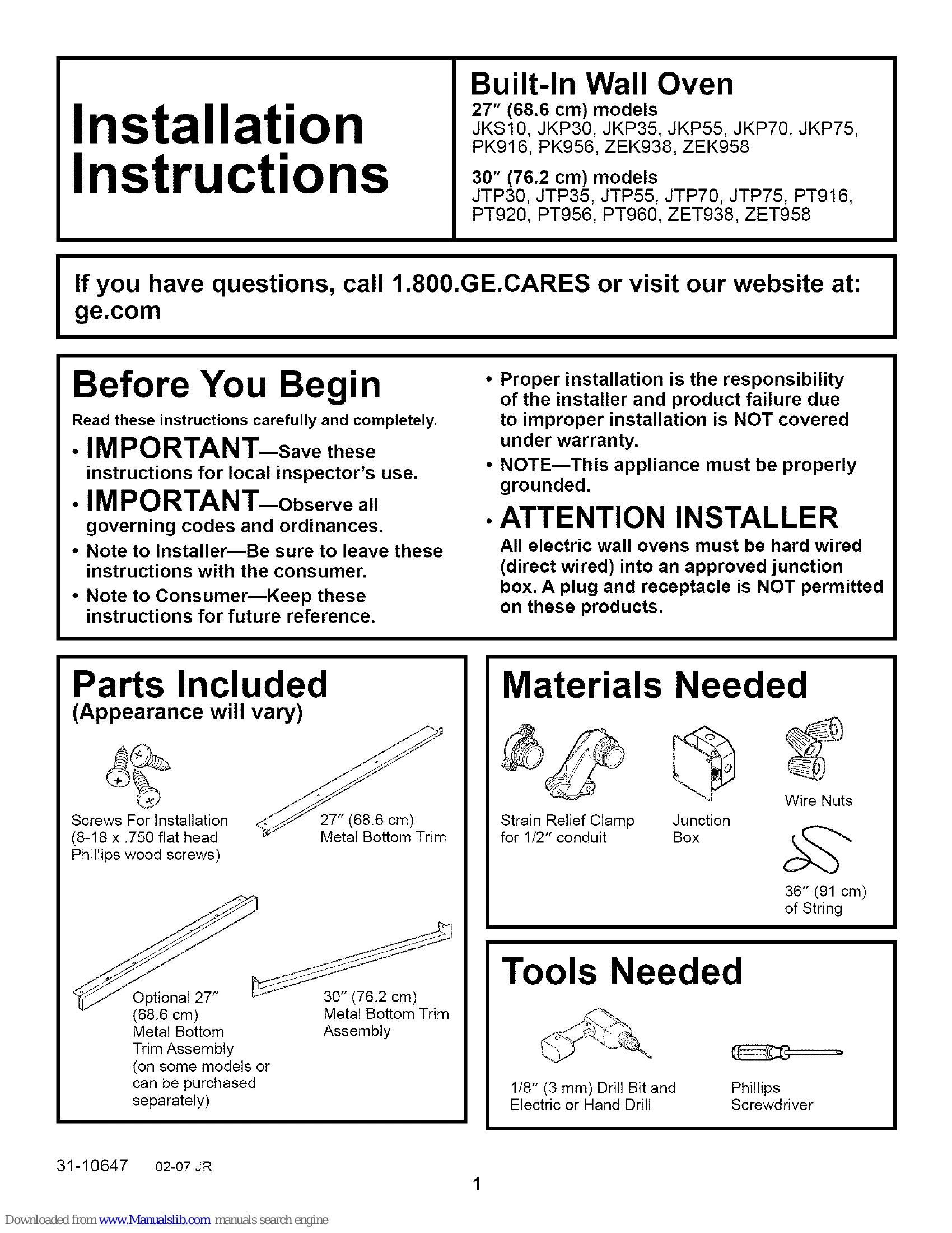 Installation Guide for JKS10, JKP30, JKP35, JKP55, JKP70, JKP75, PK916, PK956, ZEK938, ZEK958, JTP30, JTP35, JTP55, JTP70, JTP75, PT916, PT920, PT956, PT960, ZET938, ZET958