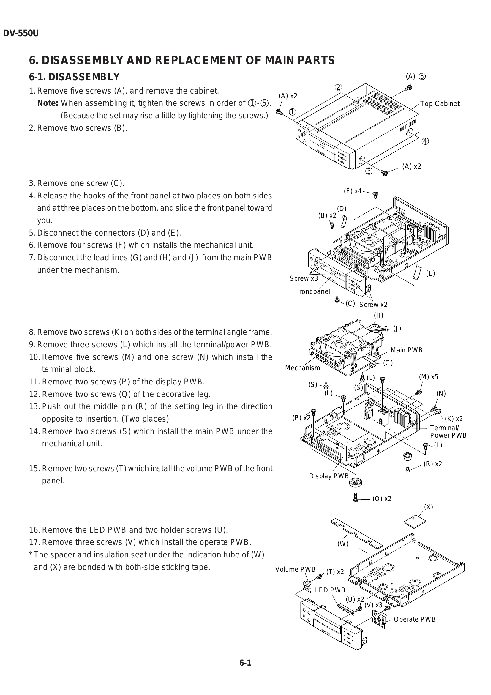 Parts/Service for DV-550U