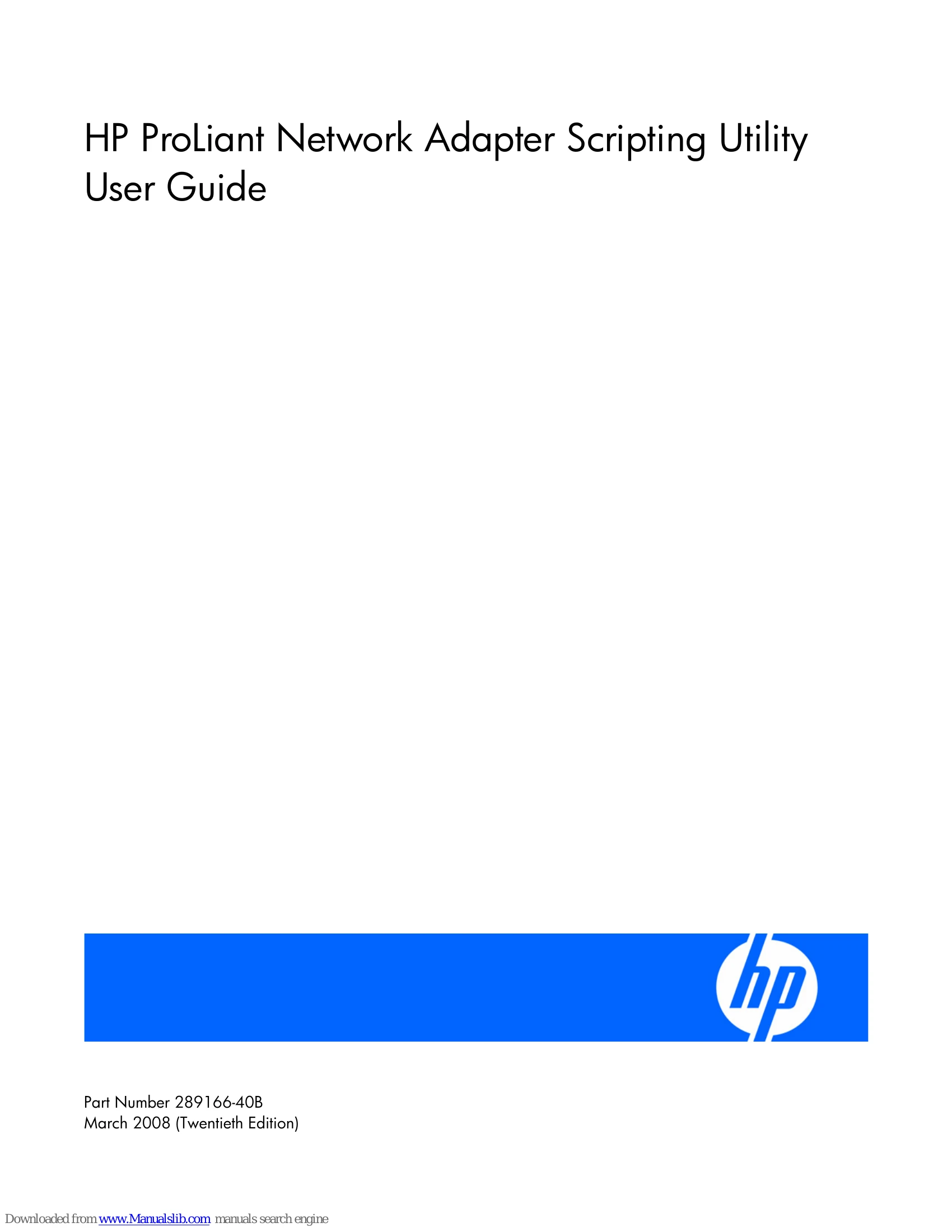 Manual for Proliant Network Adapter Scripting Utility