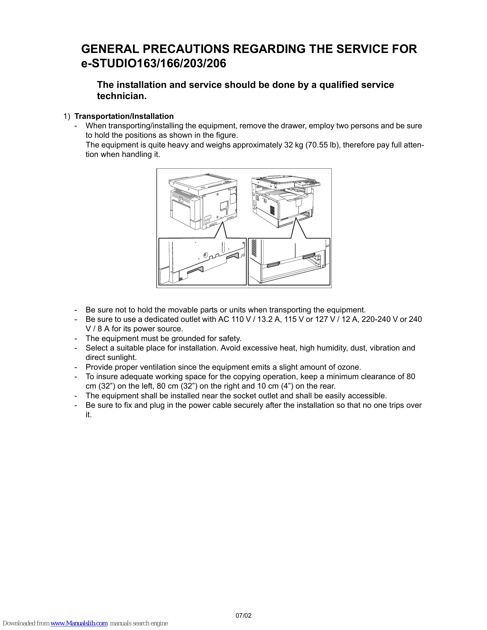 Parts/Service for e-STUDIO163/166/203/206