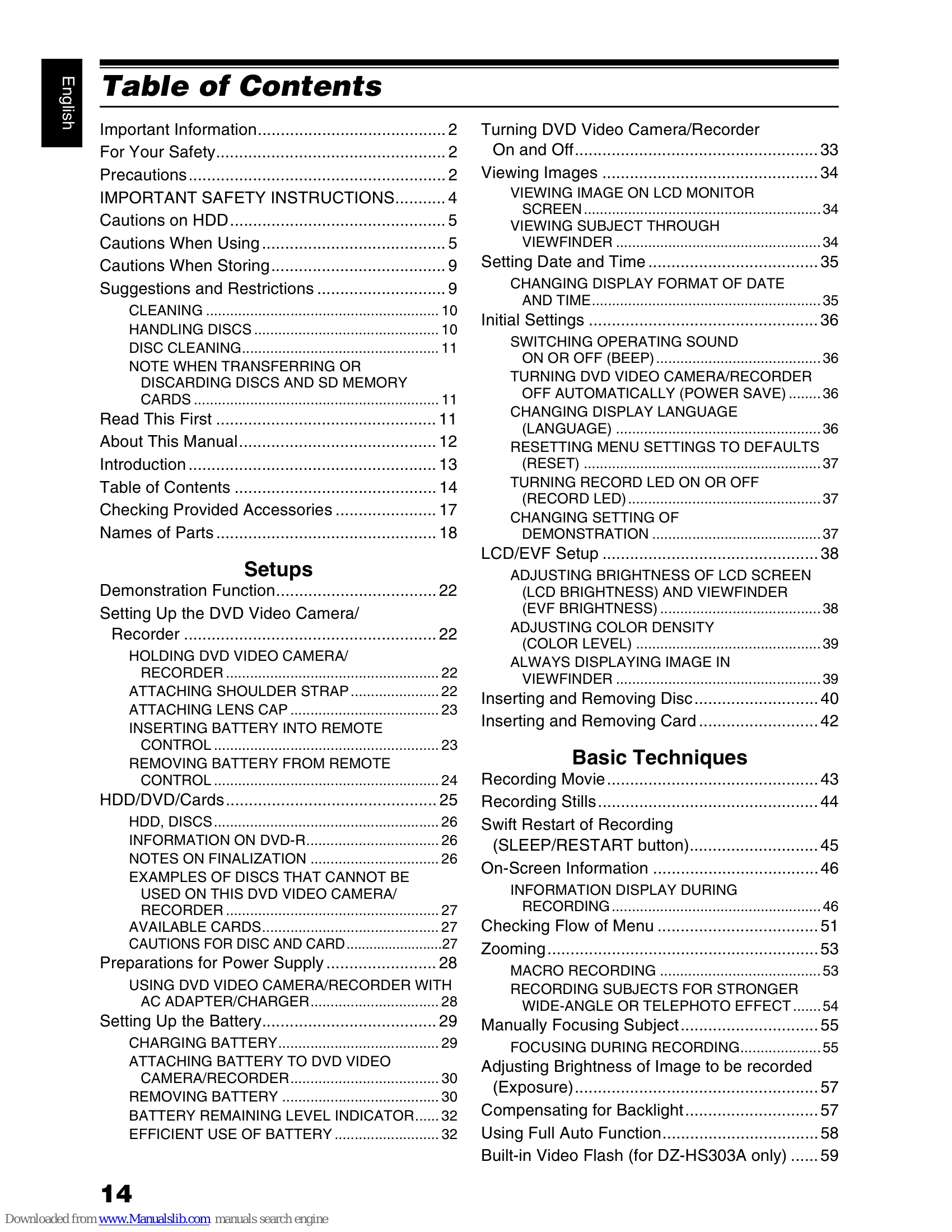 Manual for DZ-HS303A/DZ-HS300A