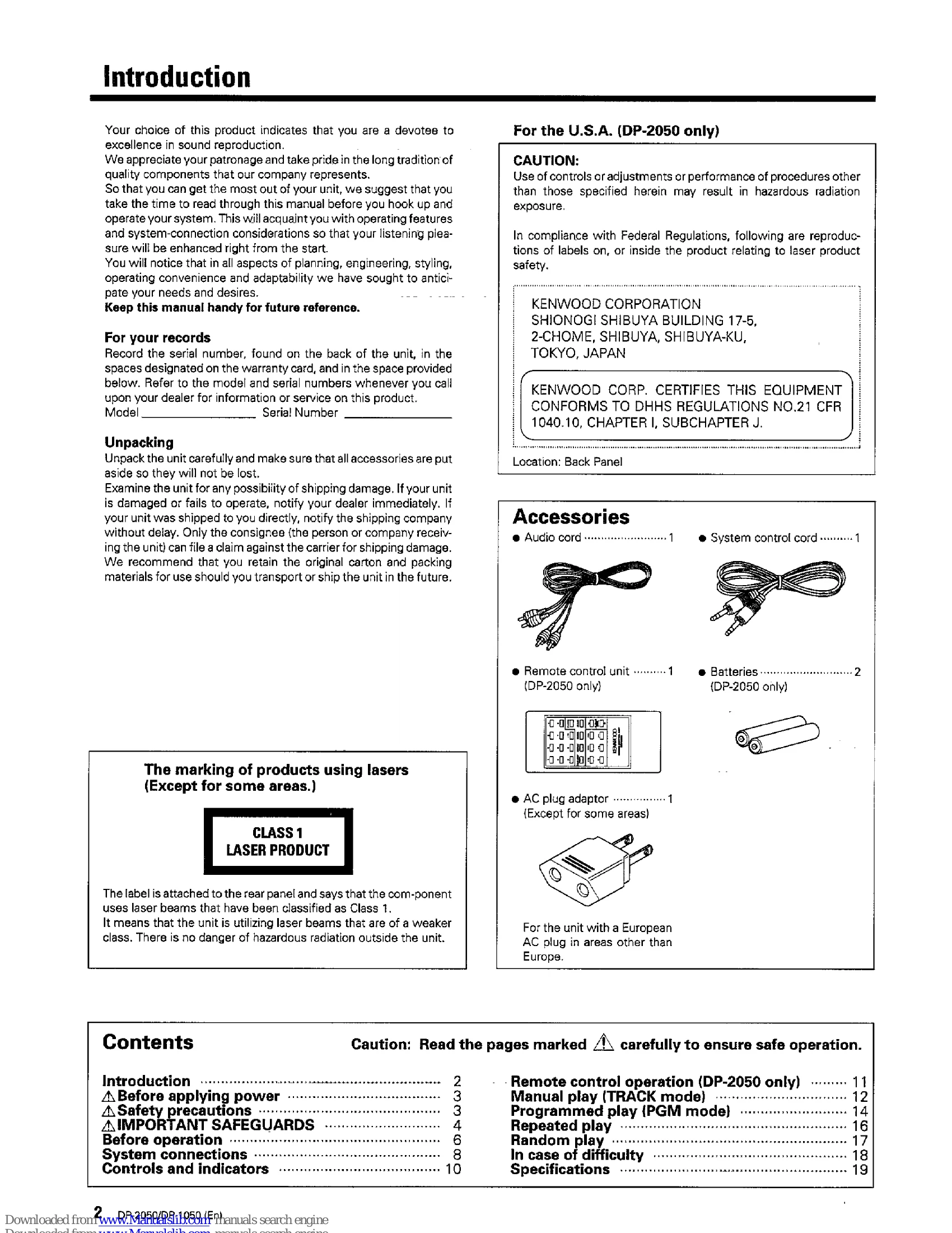 Manual for DP-2050 / DP-1050