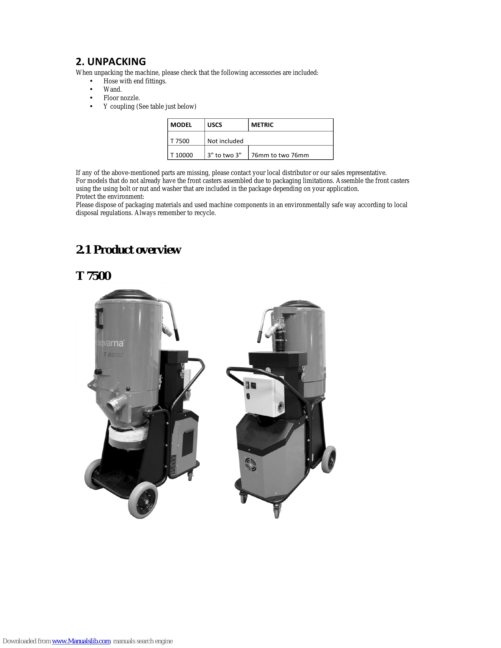 Manual for T 4000, T 7500, T 10000