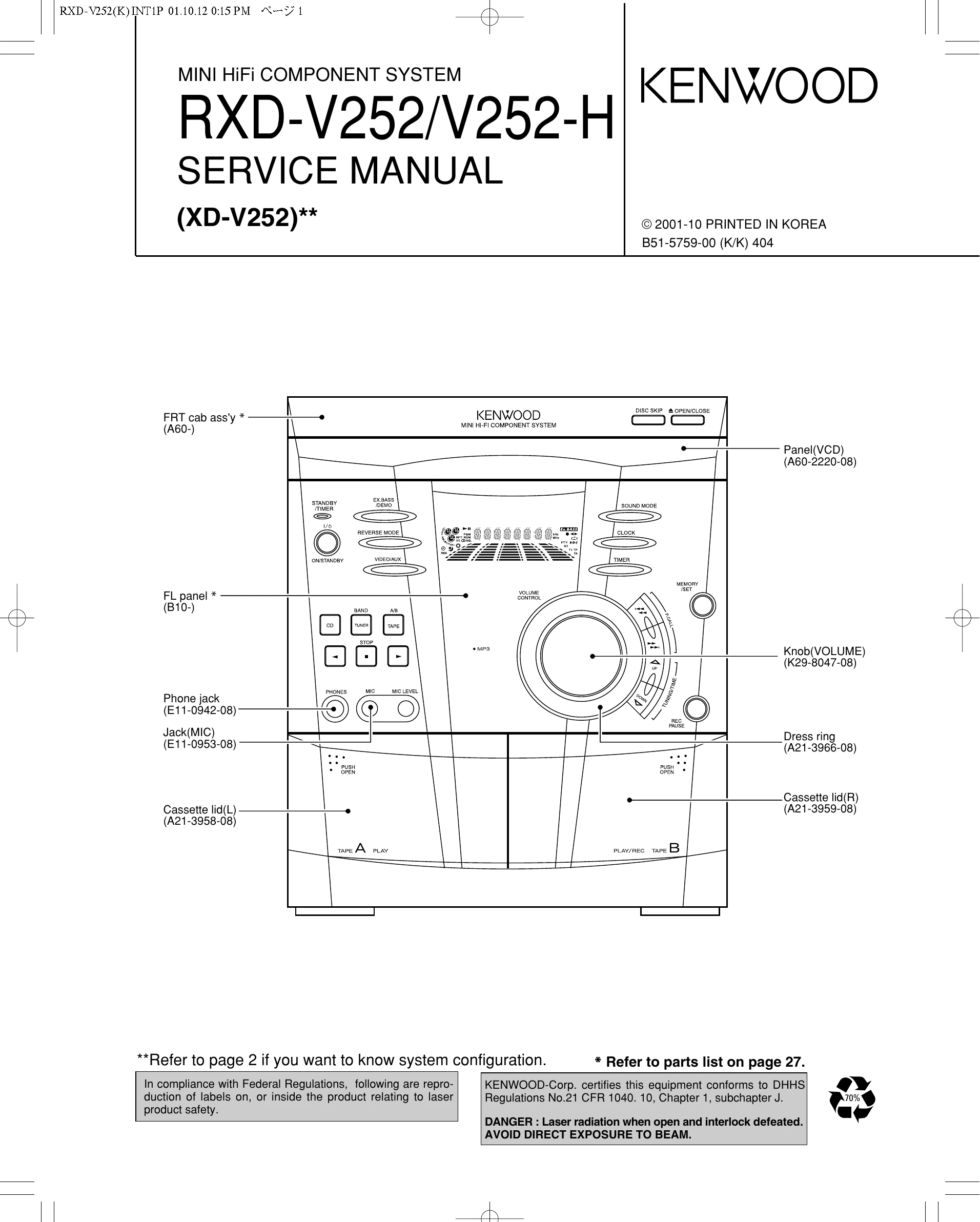 Parts/Service for RXD-V252/V252-H