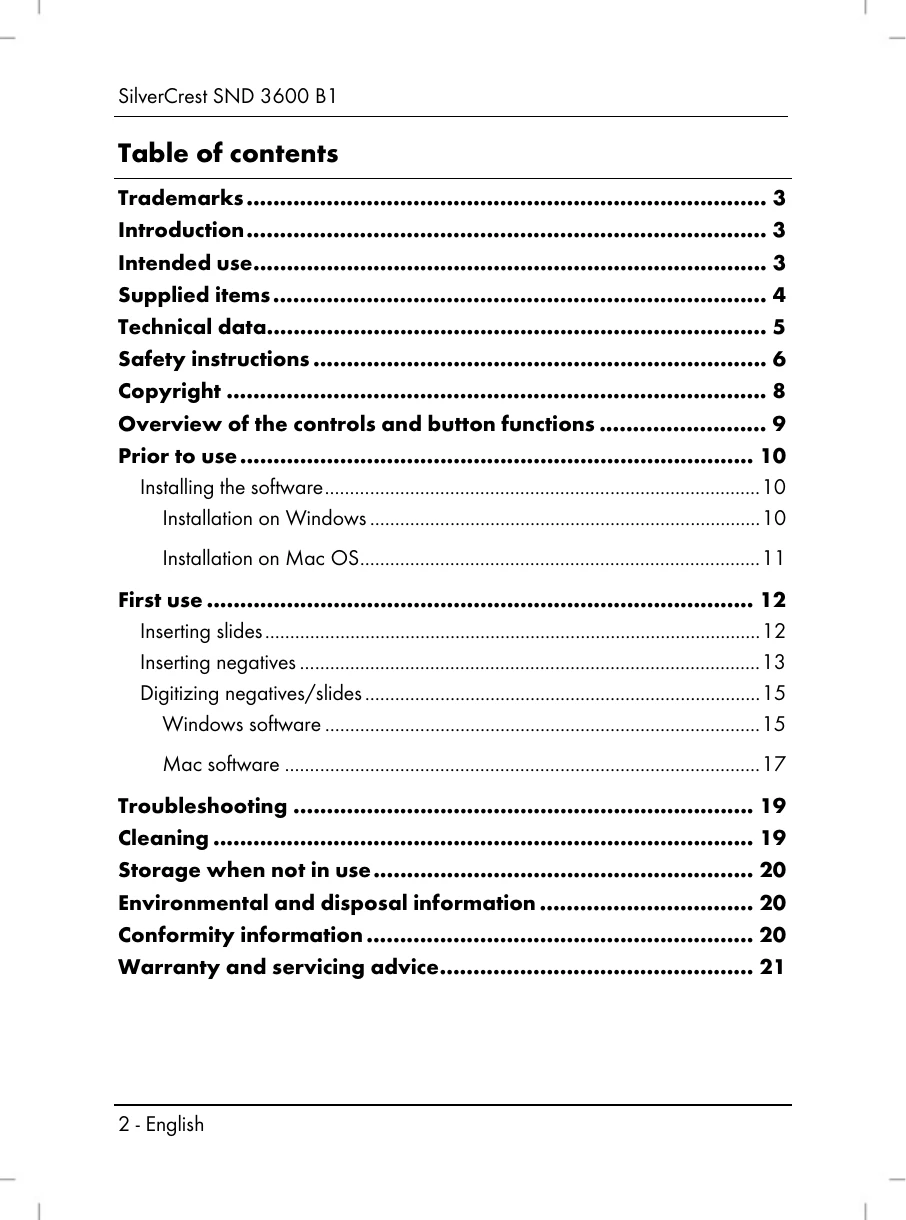 Manual for SND 3600 B1