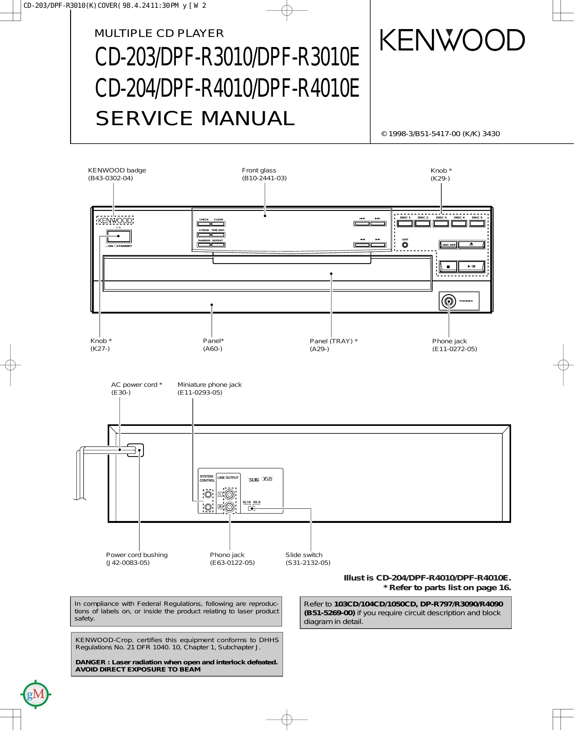 Parts/Service for CD-203/DPF-R3010/DPF-R3010E/R4010/R4010E